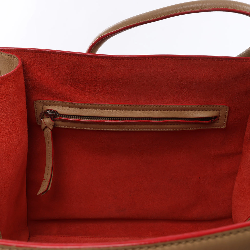 Celine Luggage Phantom Leather Handbag in Beige x Red