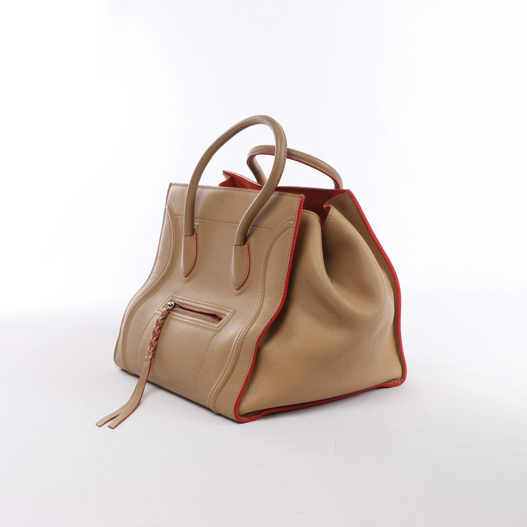 Celine Luggage Phantom Leather Handbag in Beige x Red
