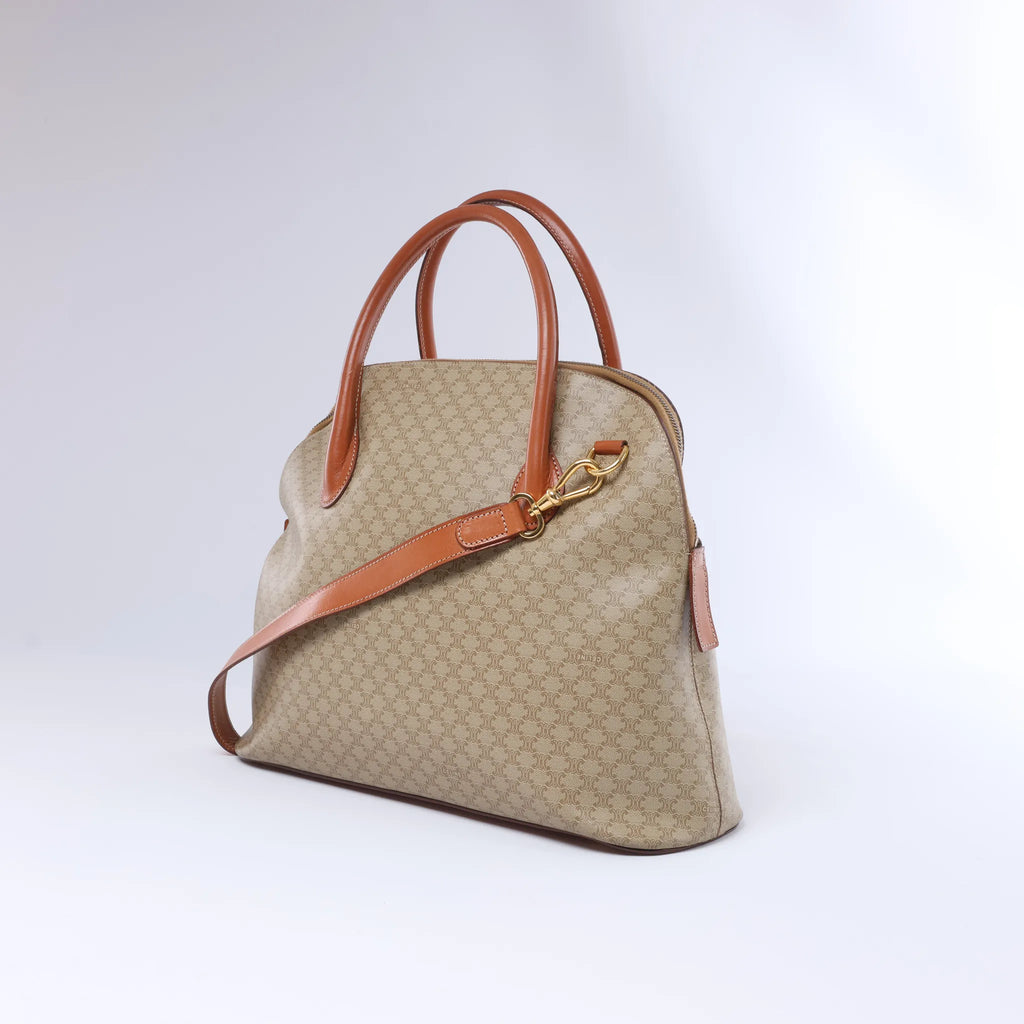 Celine Macadam Canvas x Leather 2Way Handbag in Beige