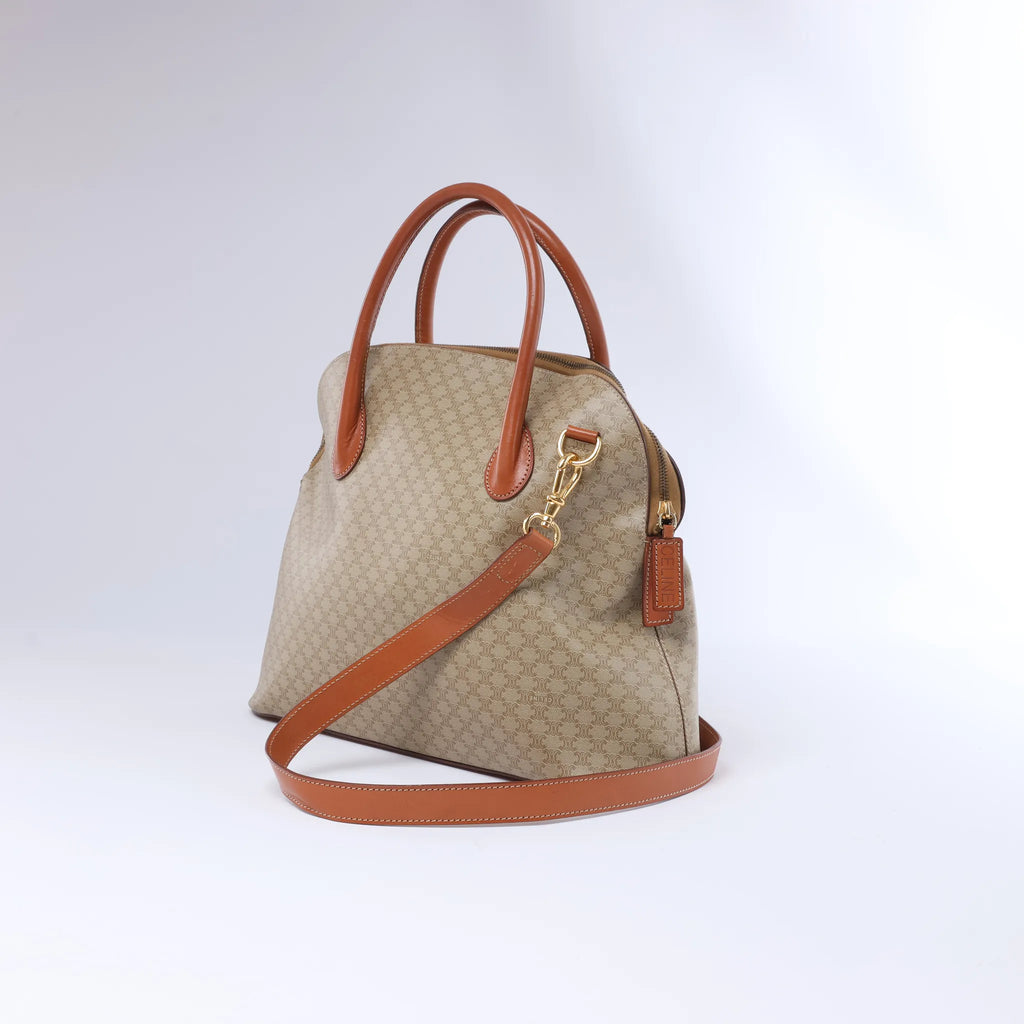 Celine Macadam Canvas x Leather 2Way Handbag in Beige