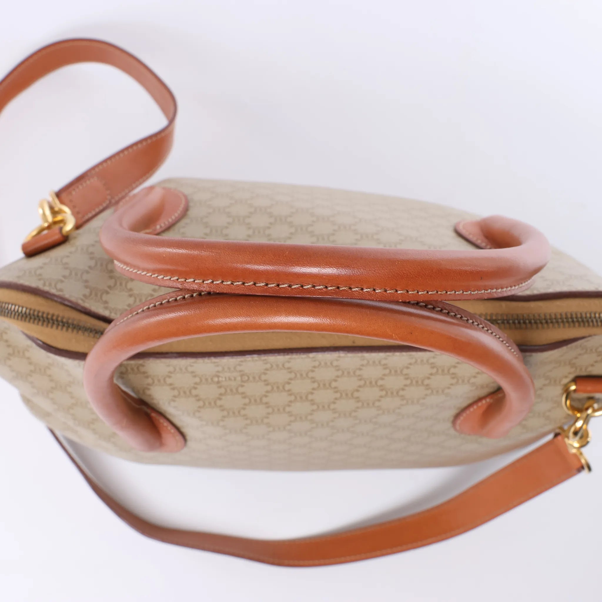 Celine Macadam Canvas x Leather 2Way Handbag in Beige
