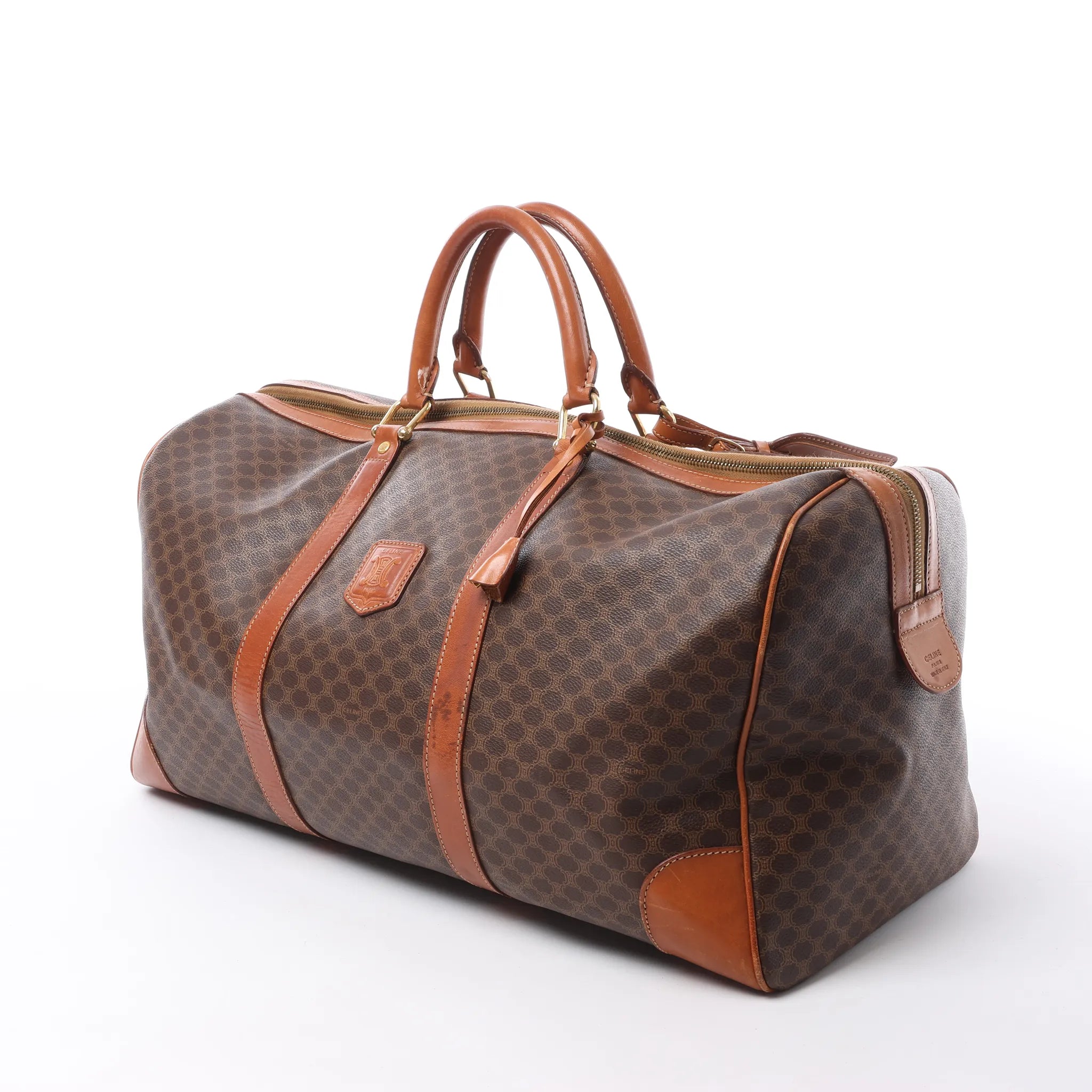 Celine Macadam Boston PVC & Leather Travel Bag in Brown
