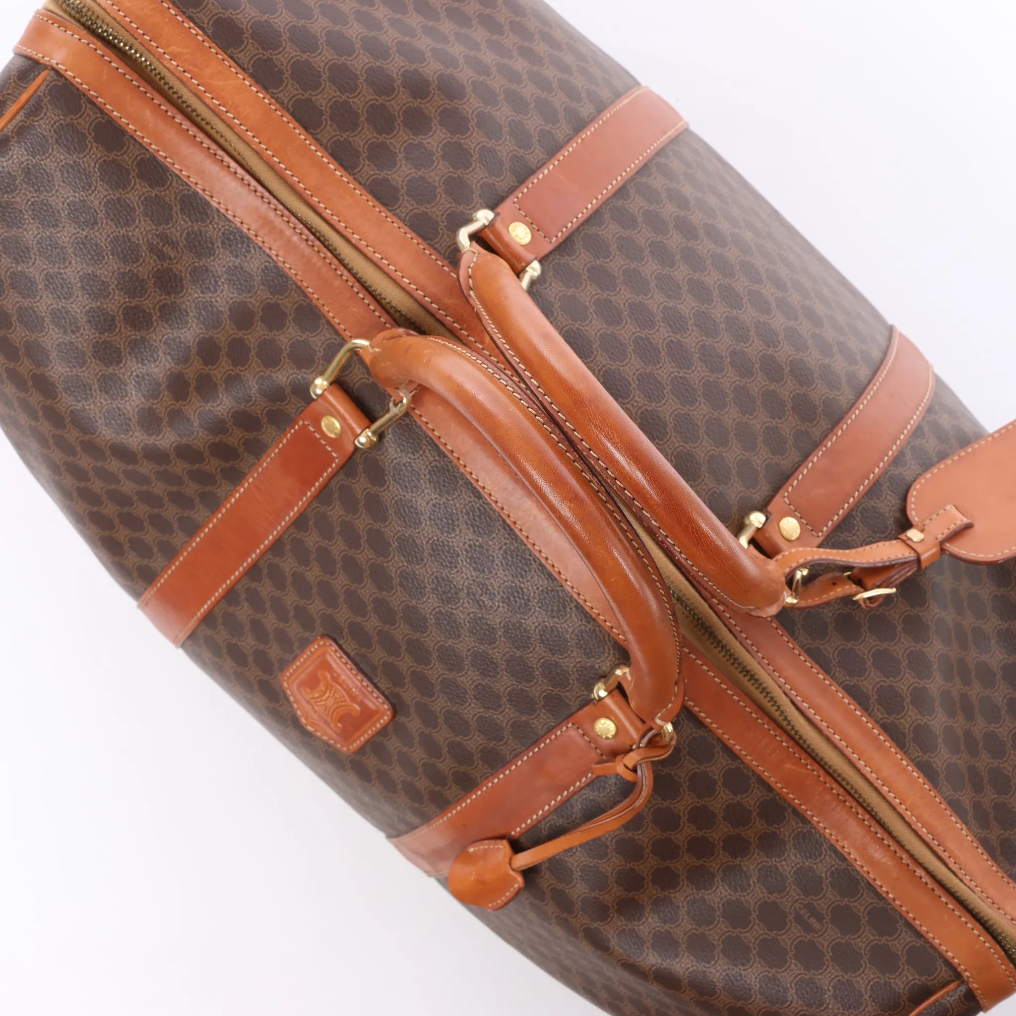Celine Macadam Boston PVC & Leather Travel Bag in Brown