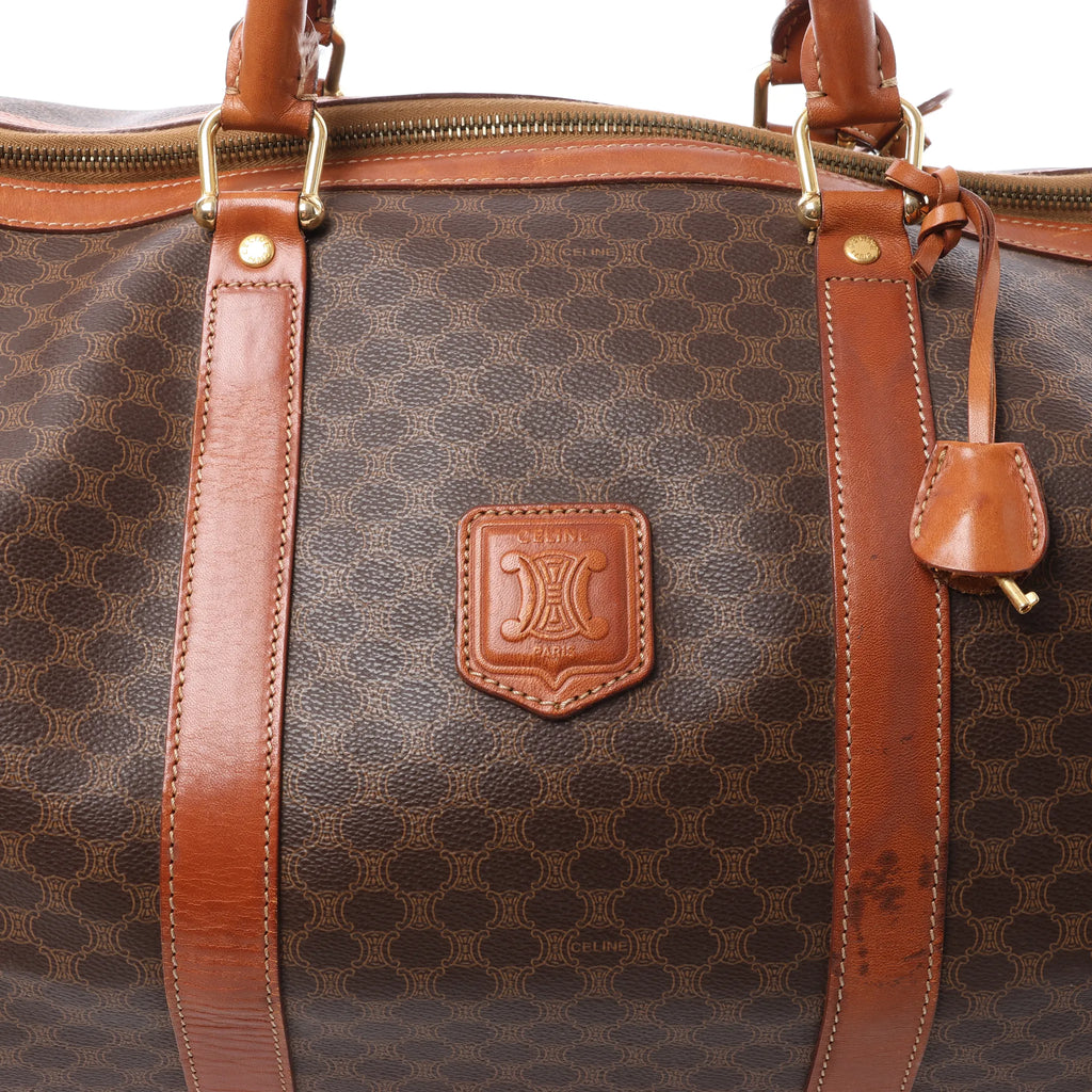 Celine Macadam Boston PVC & Leather Travel Bag in Brown