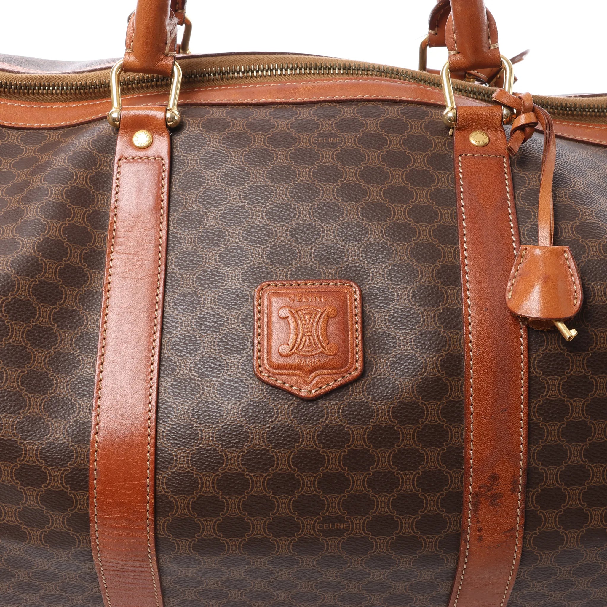 Celine Macadam Boston PVC & Leather Travel Bag in Brown