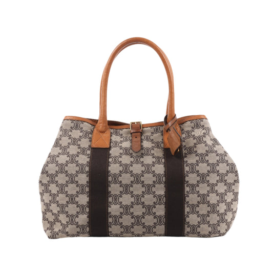 Sac cabas CELINE en toile Macadam et cuir beige et marron