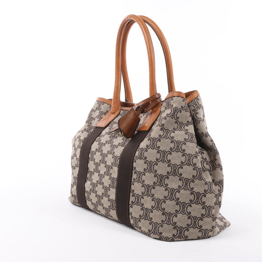 Sac cabas CELINE en toile Macadam et cuir beige et marron