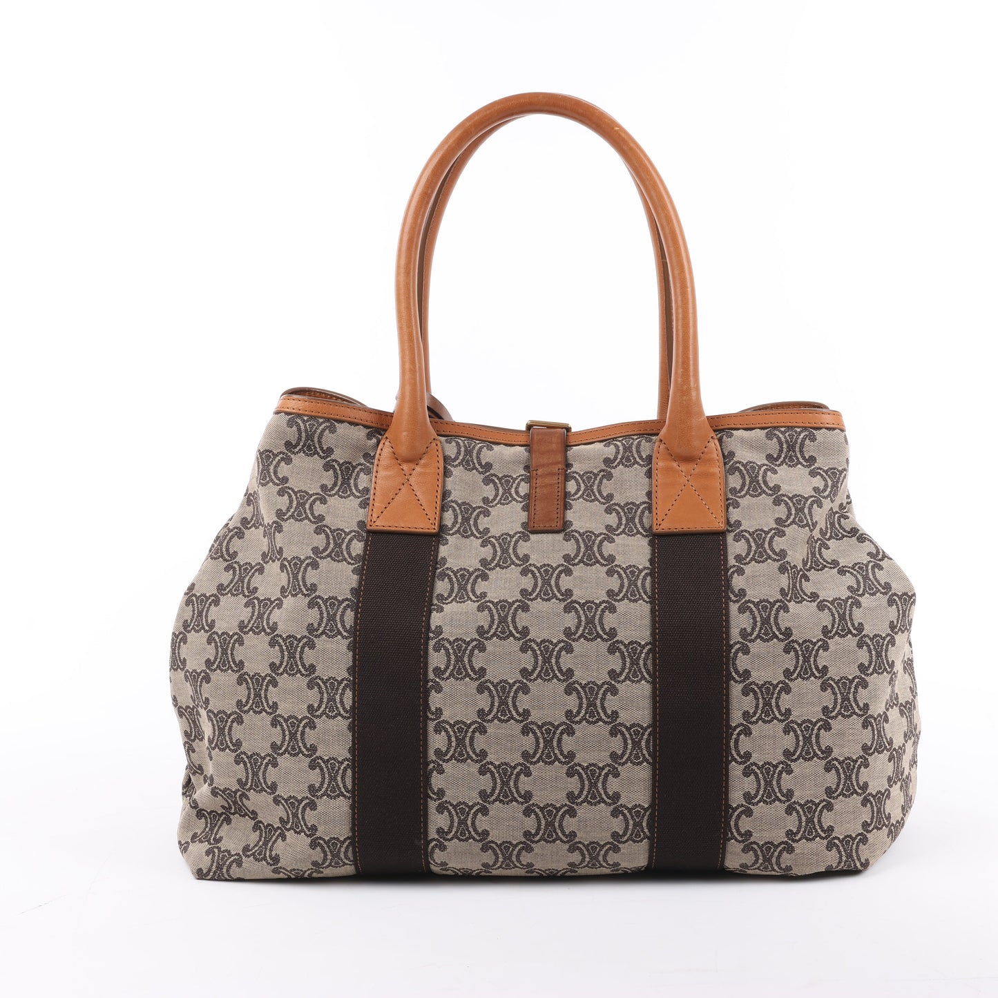 Sac cabas CELINE en toile Macadam et cuir beige et marron