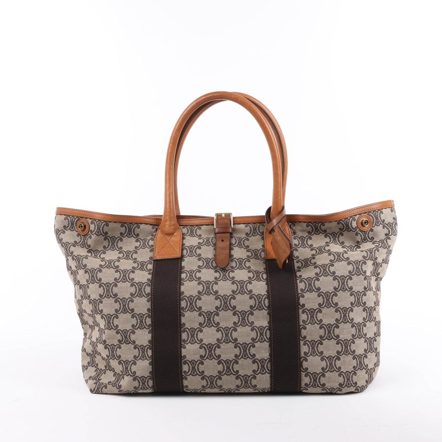 Sac cabas CELINE en toile Macadam et cuir beige et marron