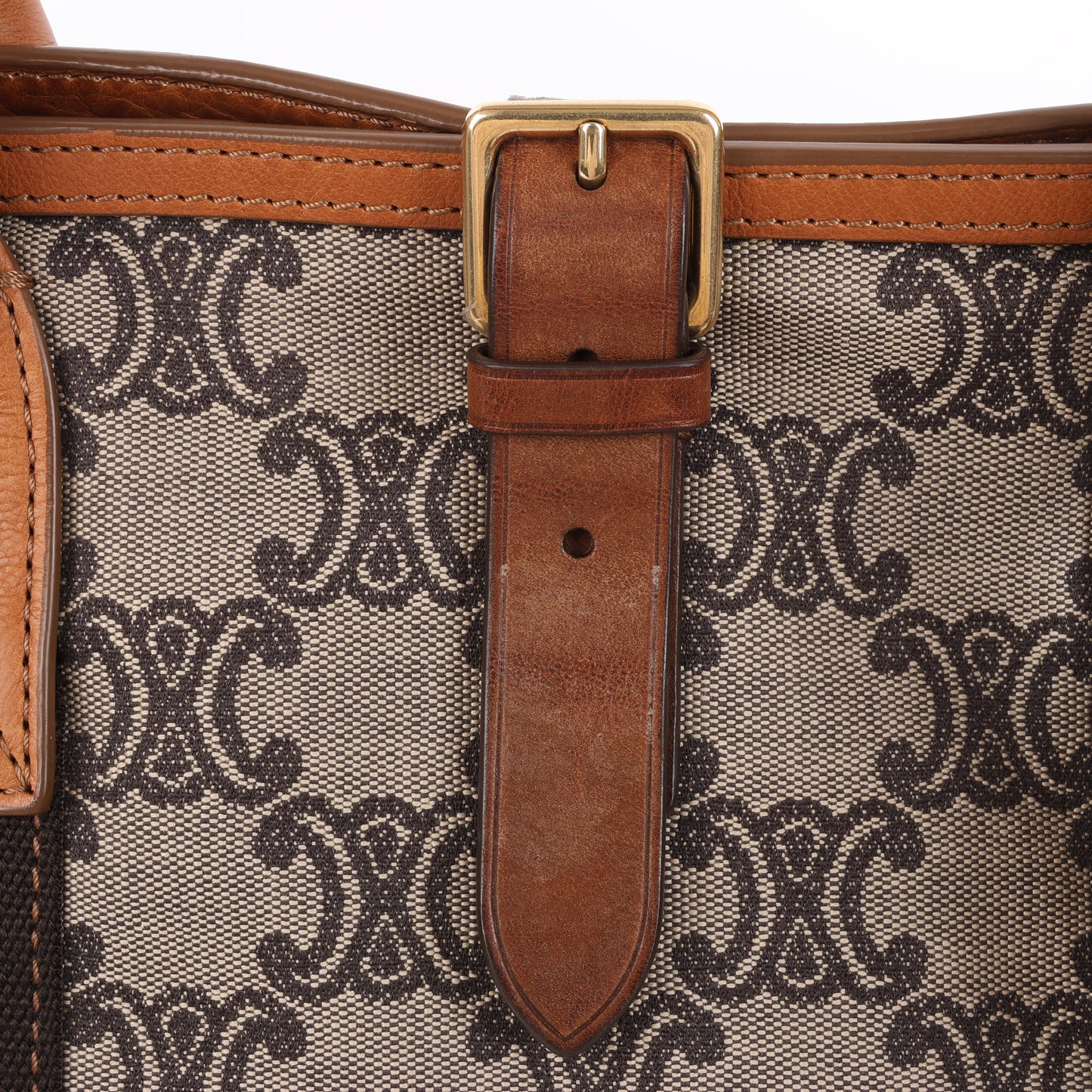Sac cabas CELINE en toile Macadam et cuir beige et marron