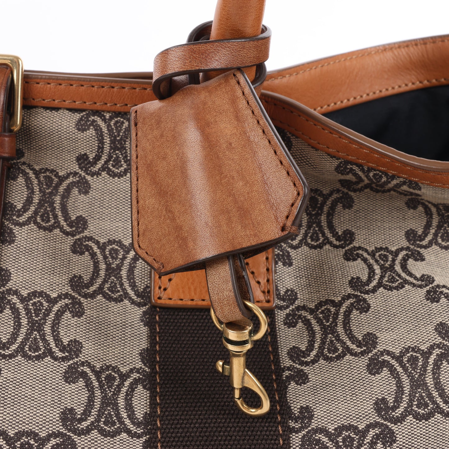 Sac cabas CELINE en toile Macadam et cuir beige et marron