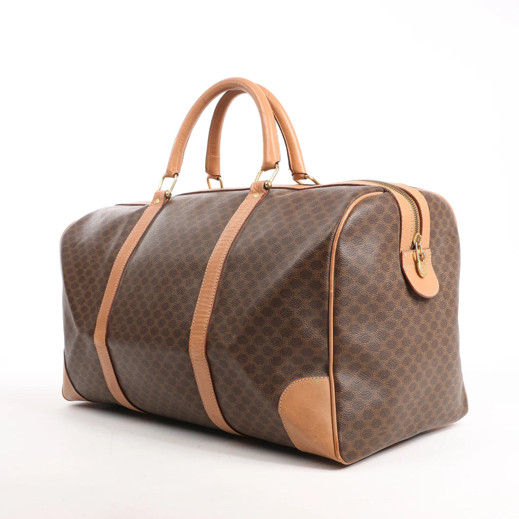 Celine Macadam Boston PVC & Leather Travel Bag in Brown