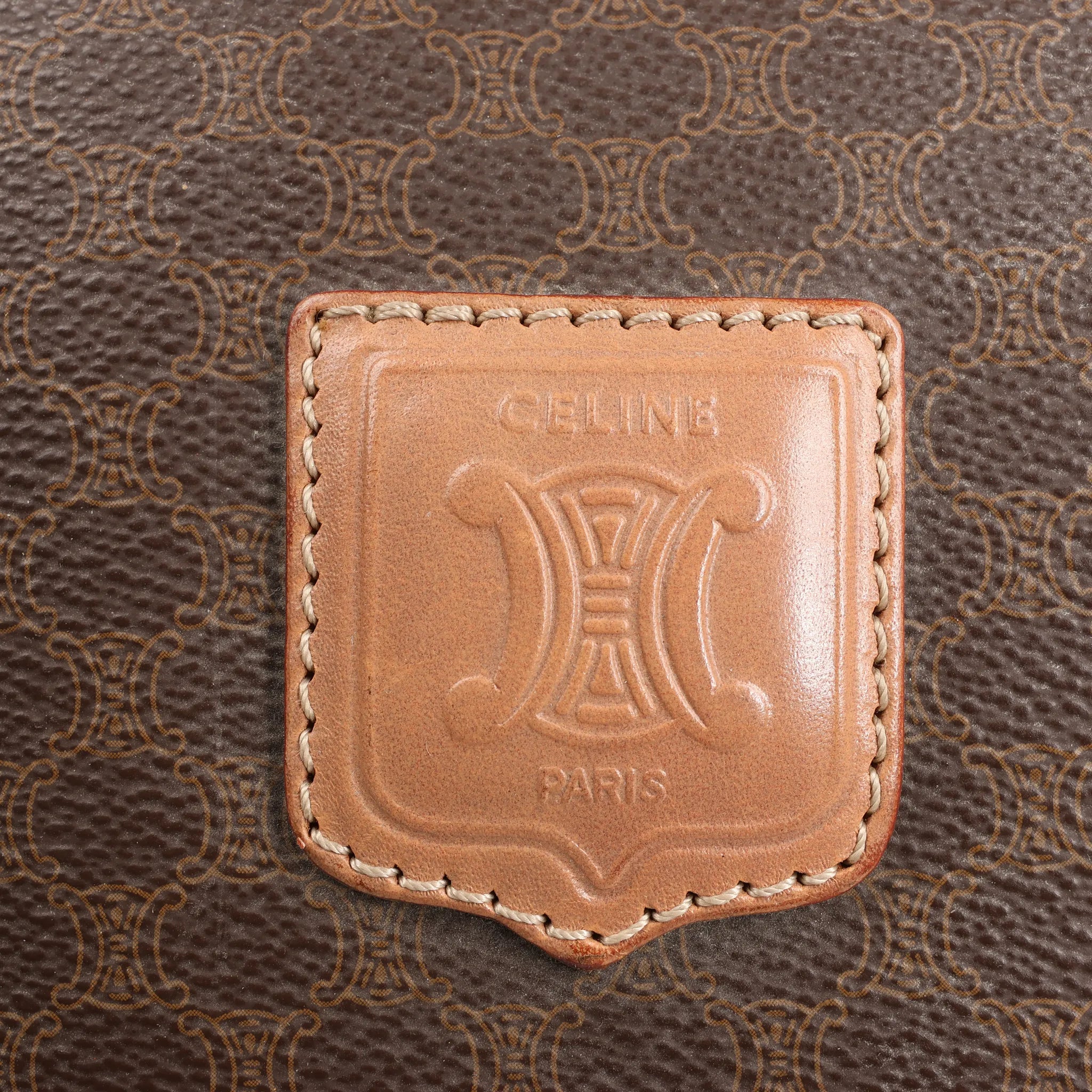 Celine Macadam Boston PVC & Leather Travel Bag in Brown