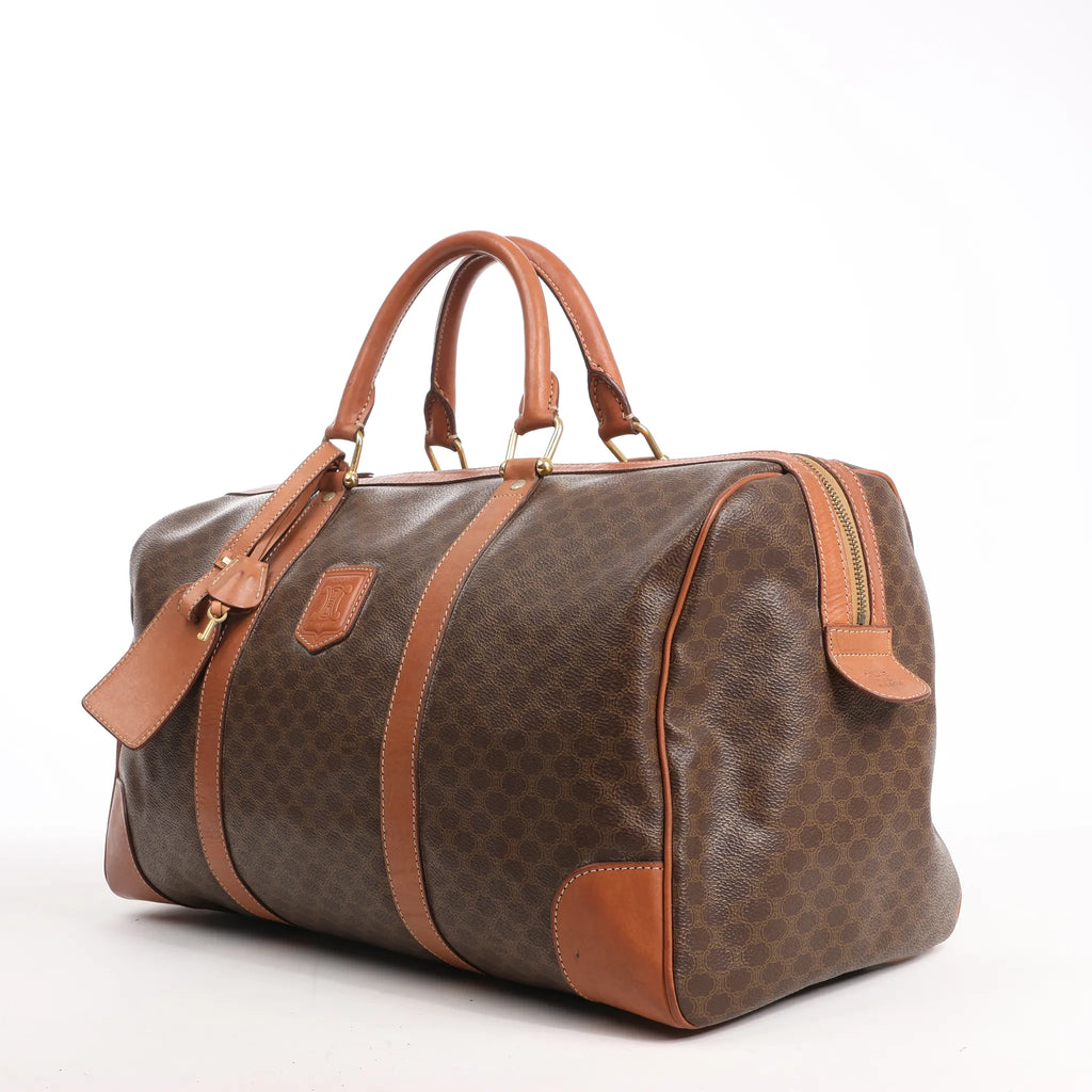 Celine Macadam Boston PVC & Leather Travel Bag in Brown