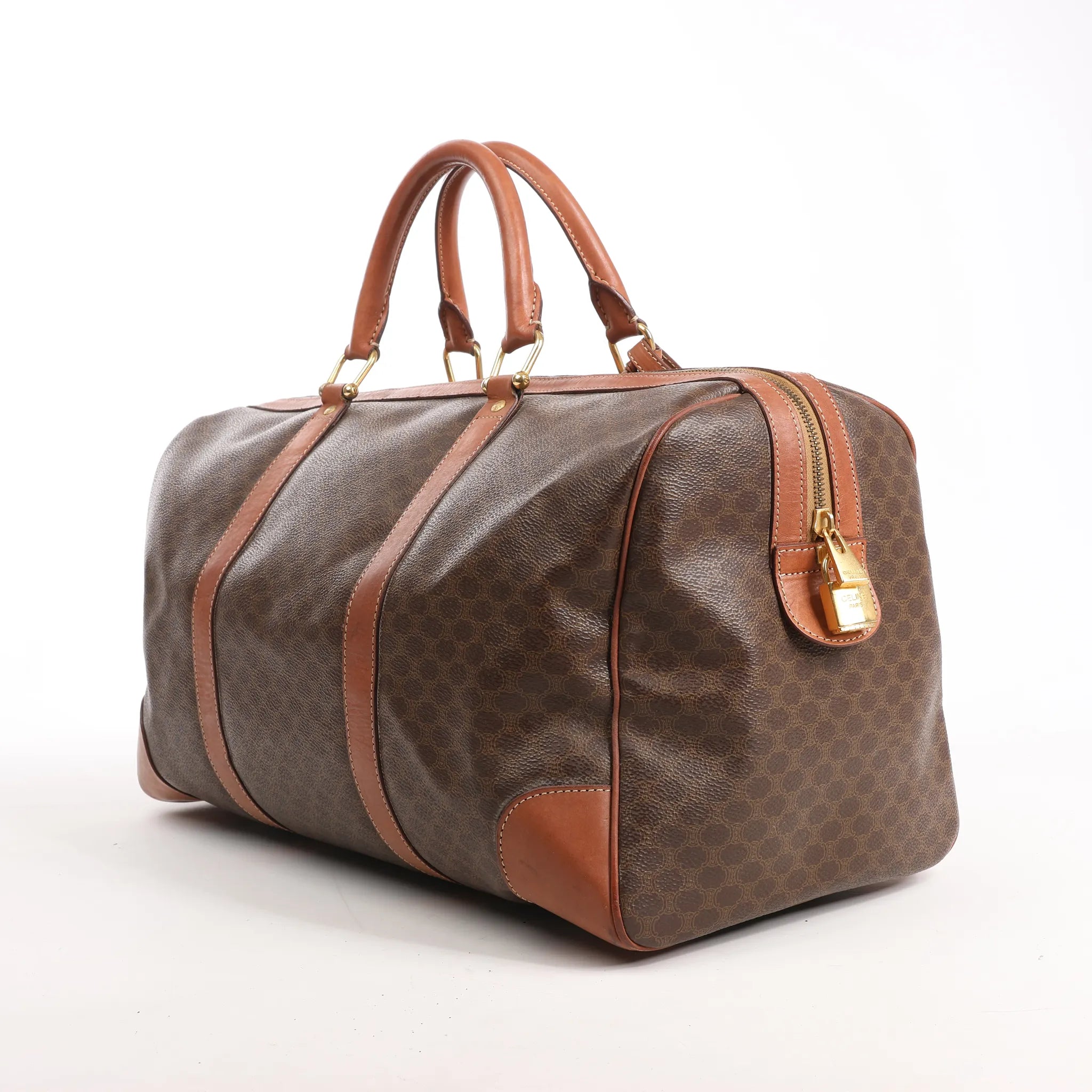 Celine Macadam Boston PVC & Leather Travel Bag in Brown