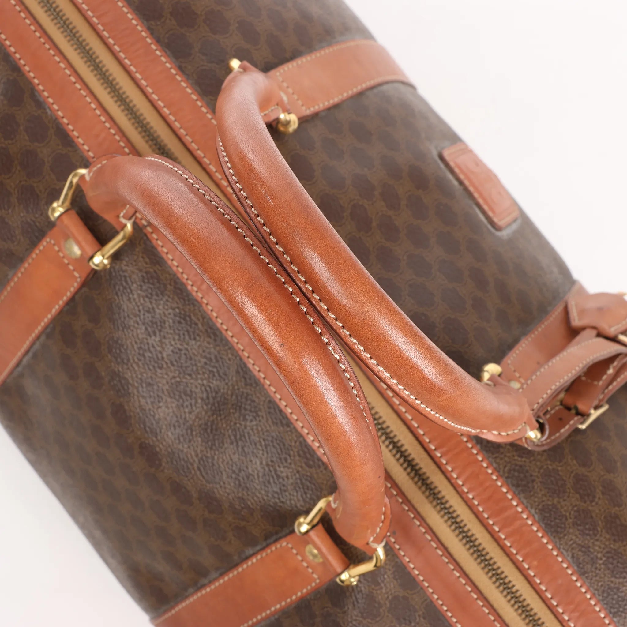 Celine Macadam Boston PVC & Leather Travel Bag in Brown