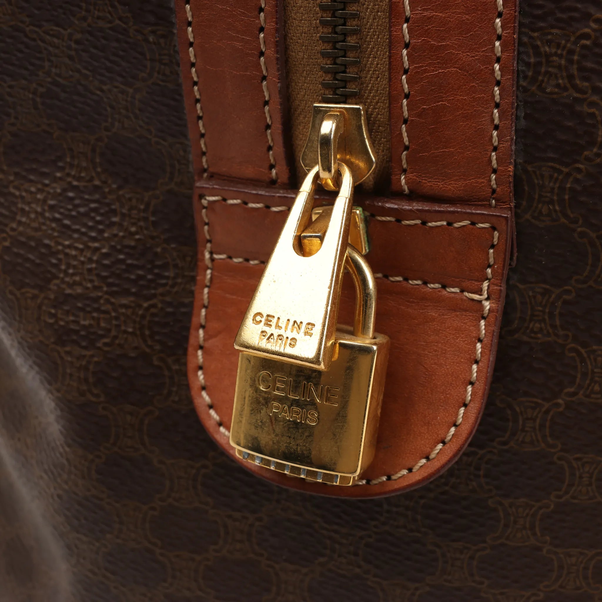 Celine Macadam Boston PVC & Leather Travel Bag in Brown