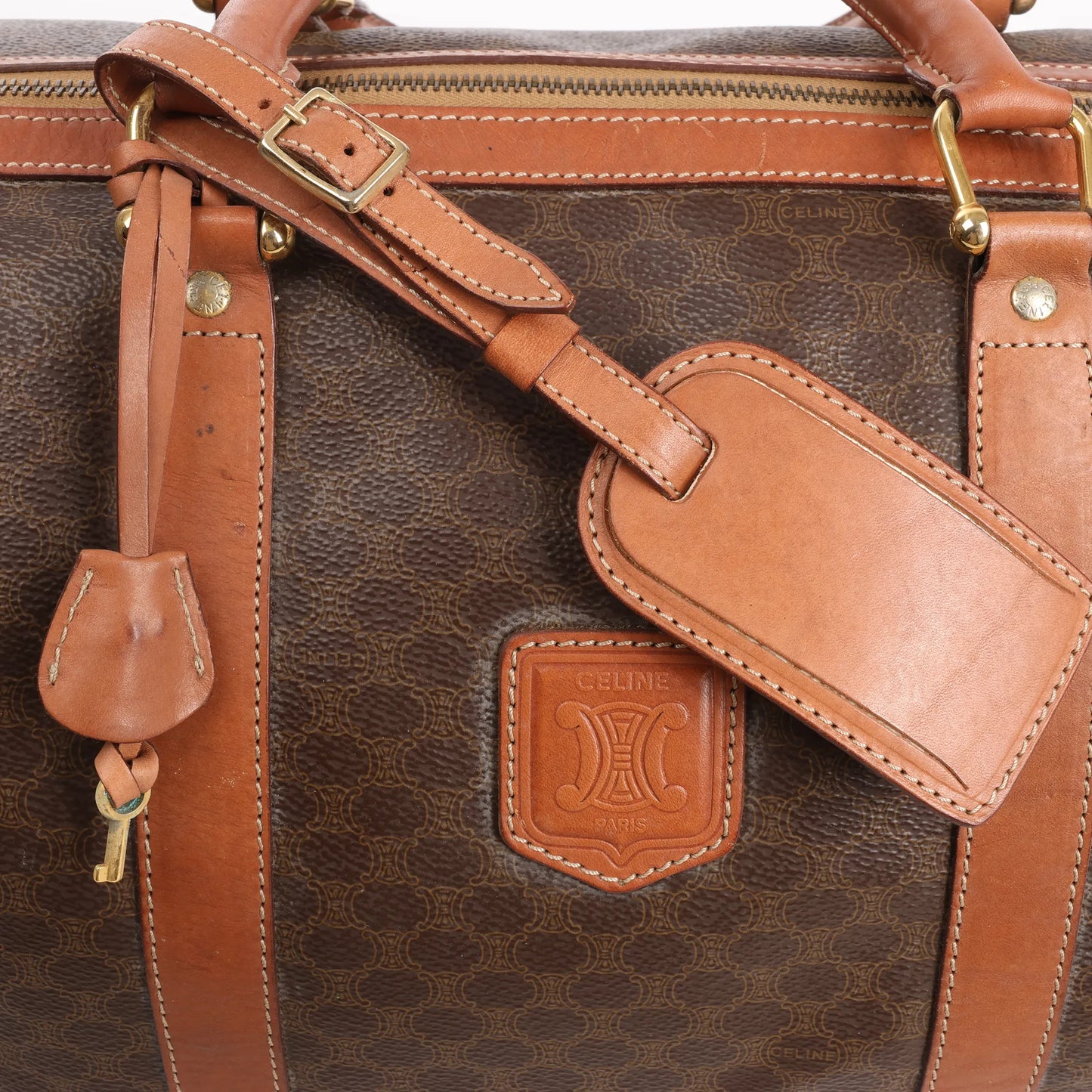 Celine Macadam Boston Reisetasche aus PVC und Leder in Braun