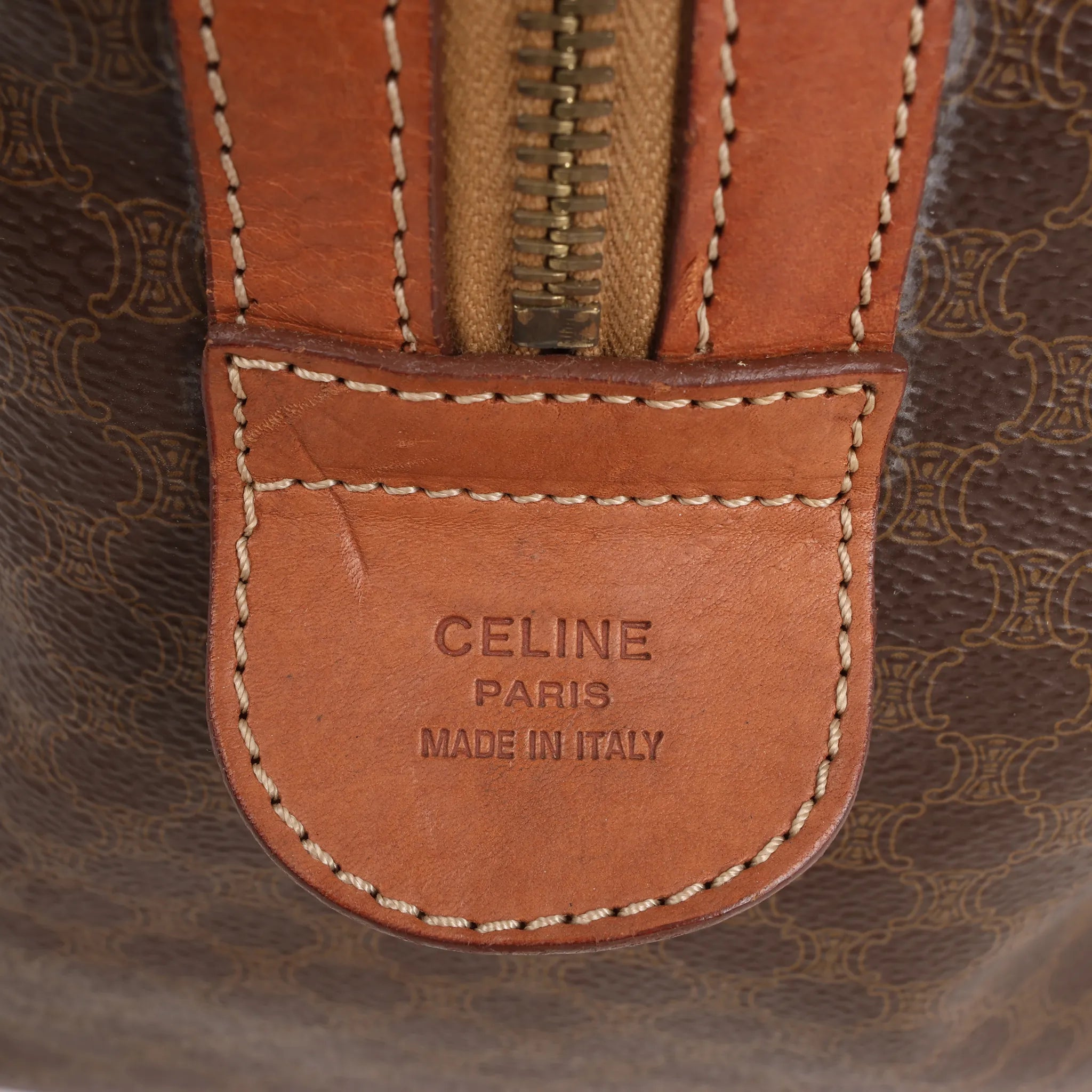 Celine Macadam Boston PVC & Leather Travel Bag in Brown