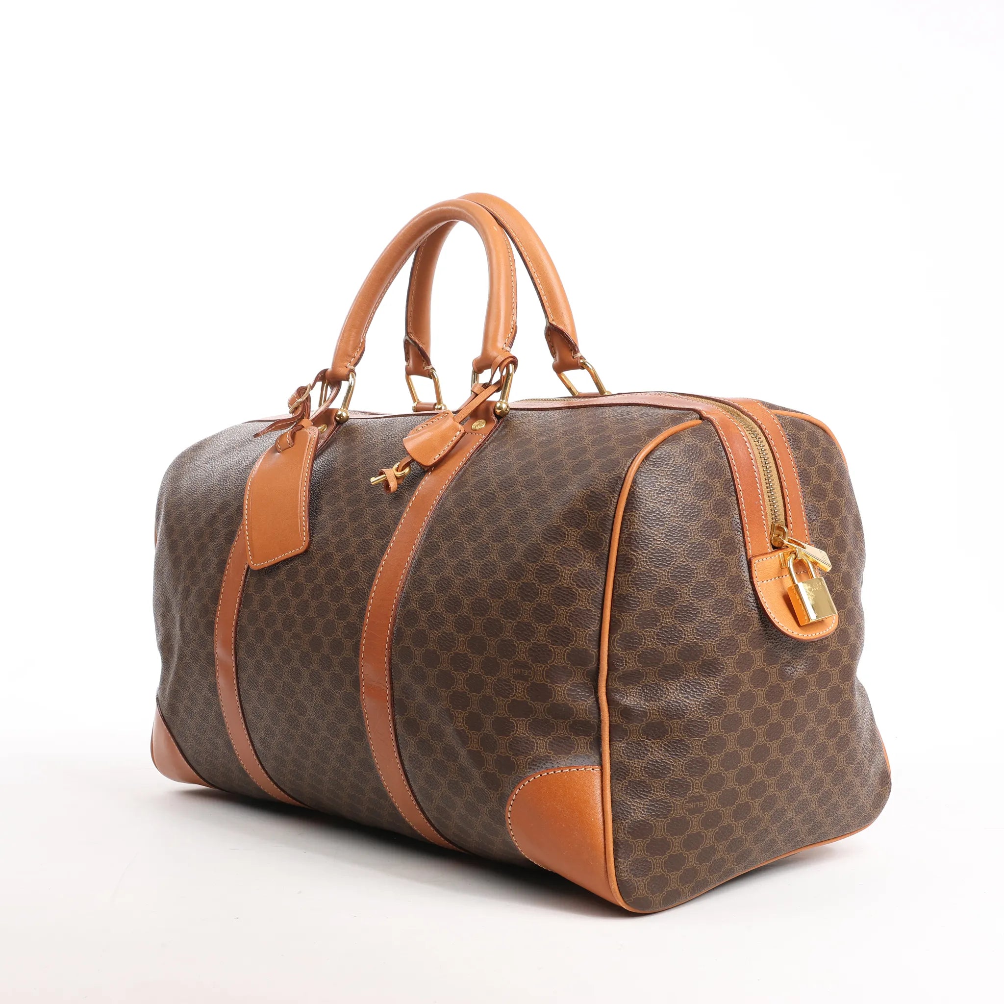 Celine Macadam Boston PVC & Leather Travel Bag in Brown