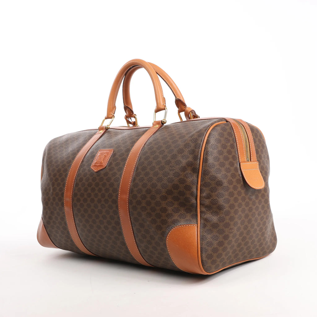 Celine Macadam Boston PVC & Leather Travel Bag in Brown