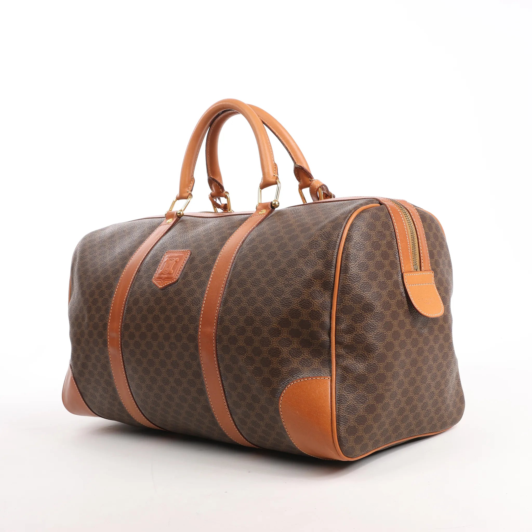 Celine Macadam Boston PVC & Leather Travel Bag in Brown