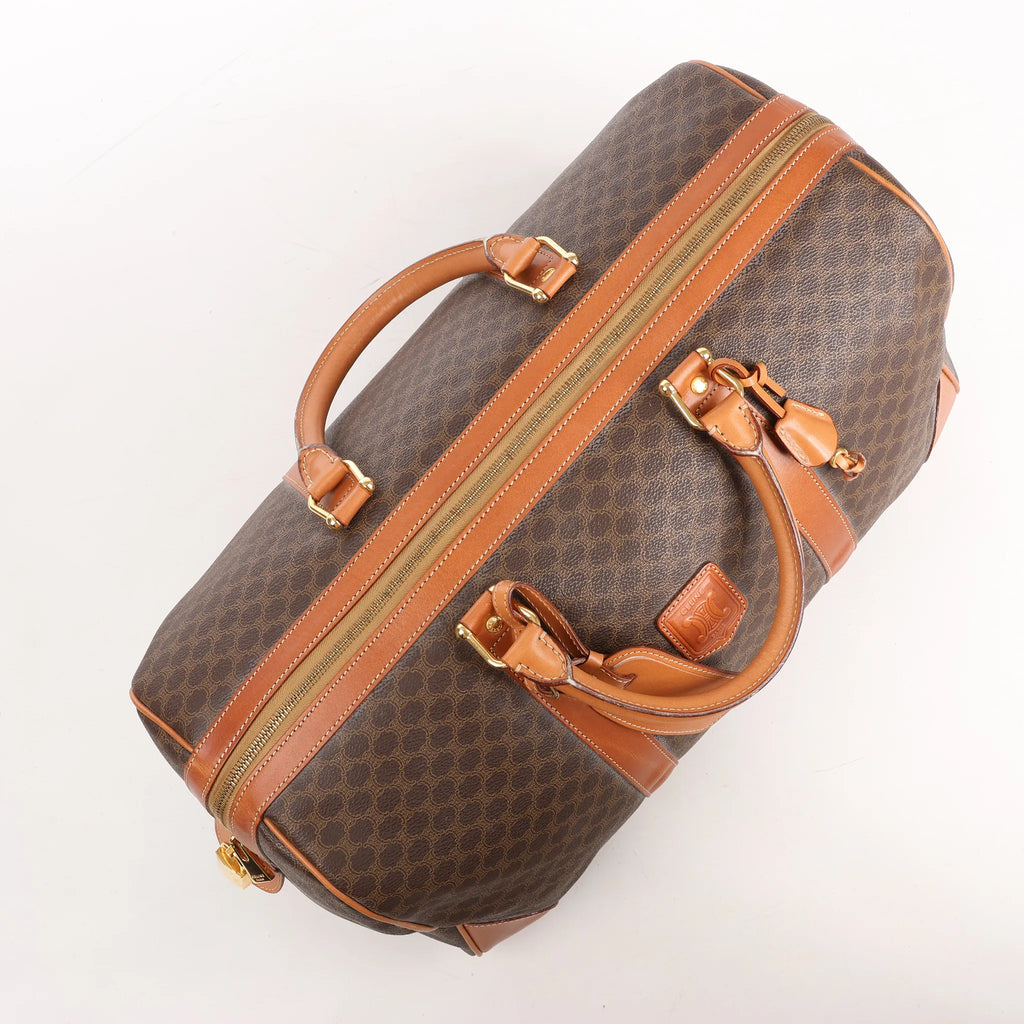 Celine Macadam Boston PVC & Leather Travel Bag in Brown