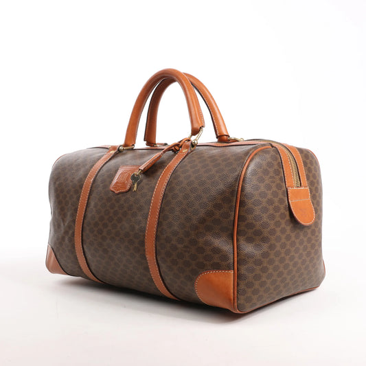 Celine Macadam Boston PVC & Leather Travel Bag in Brown