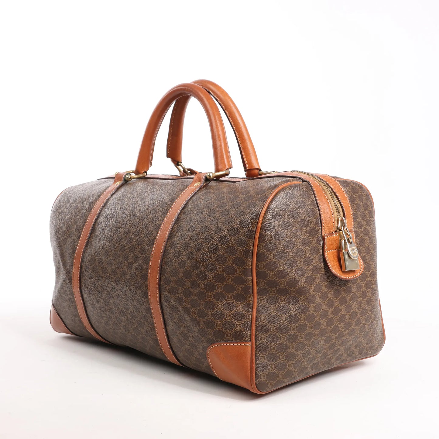 Celine Macadam Boston PVC & Leather Travel Bag in Brown