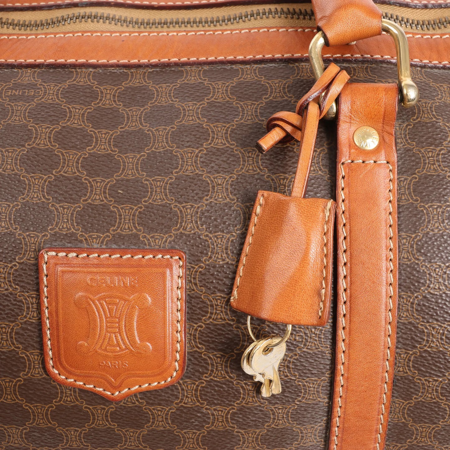 Celine Macadam Boston PVC & Leather Travel Bag in Brown