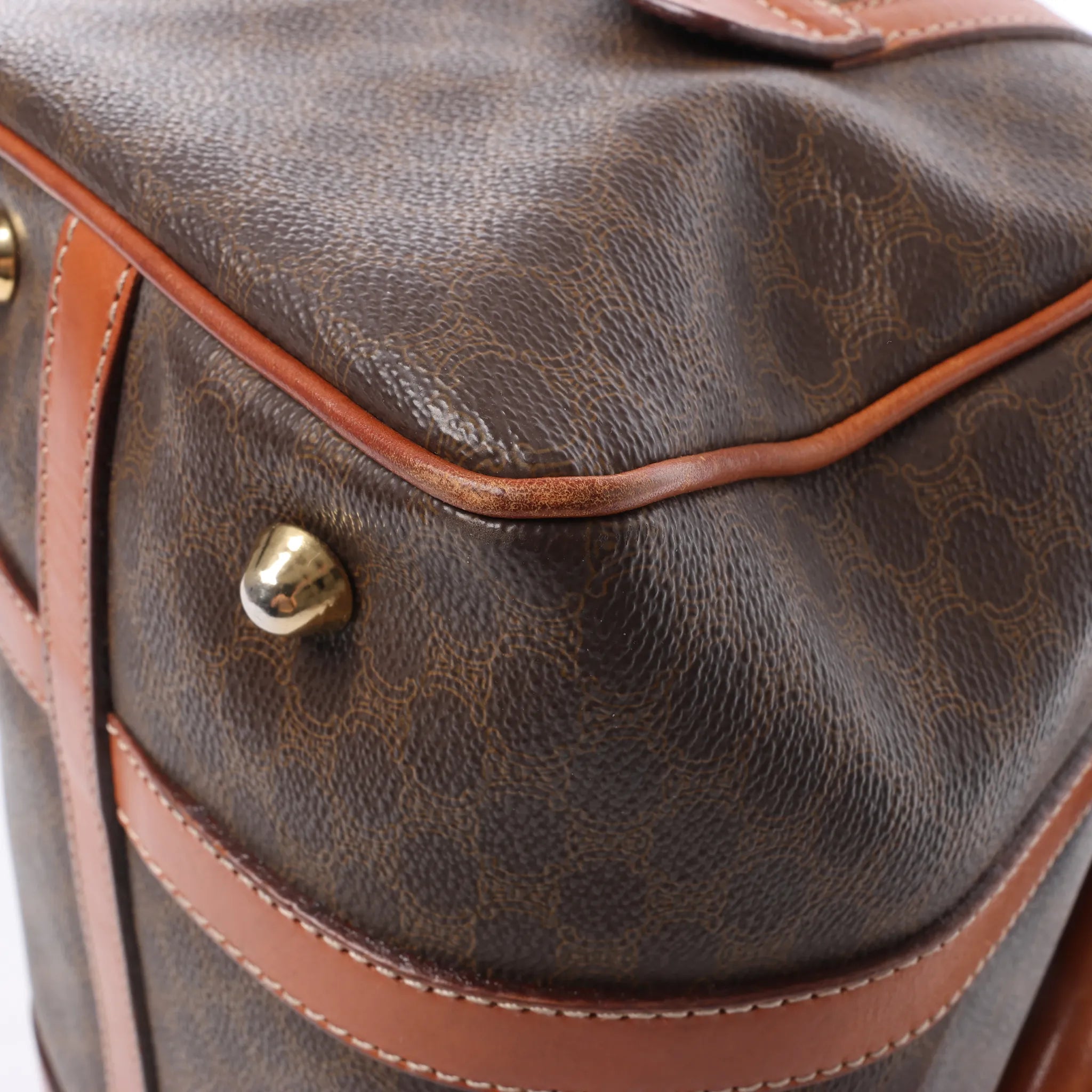 Celine Macadam Boston PVC & Leather Handbag in Brown