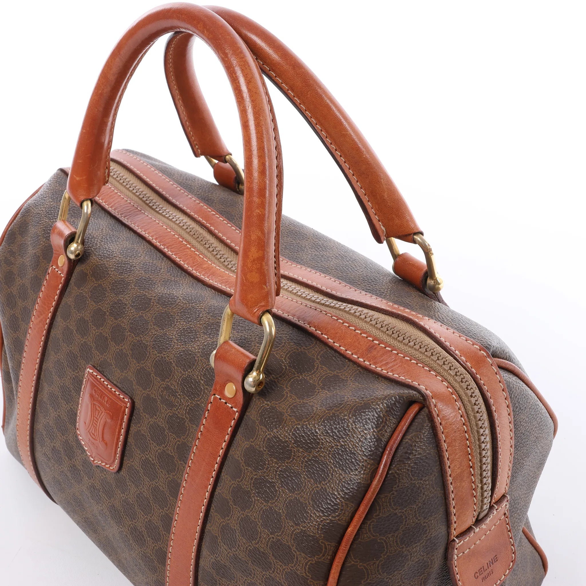 Celine Macadam Boston PVC & Leather Handbag in Brown