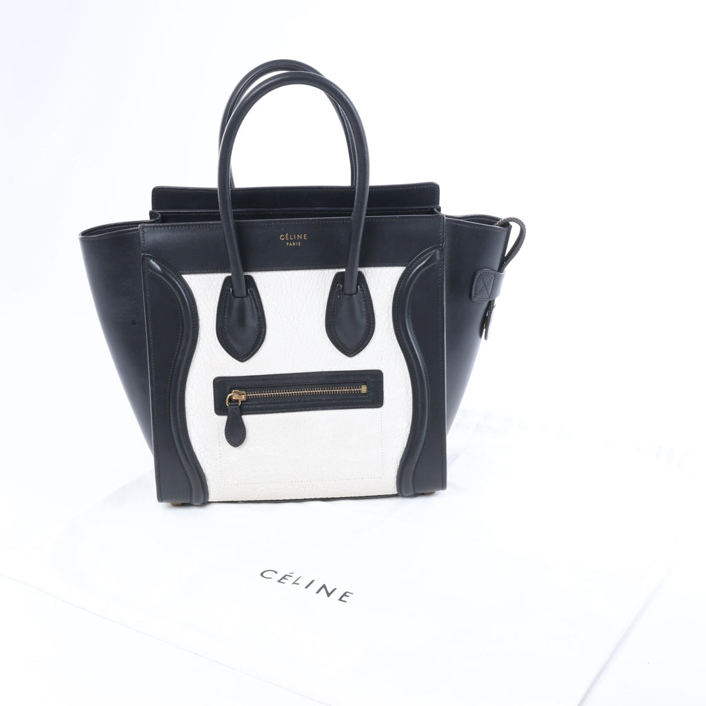 Celine Luggage Micro Leather Handbag in Black x White