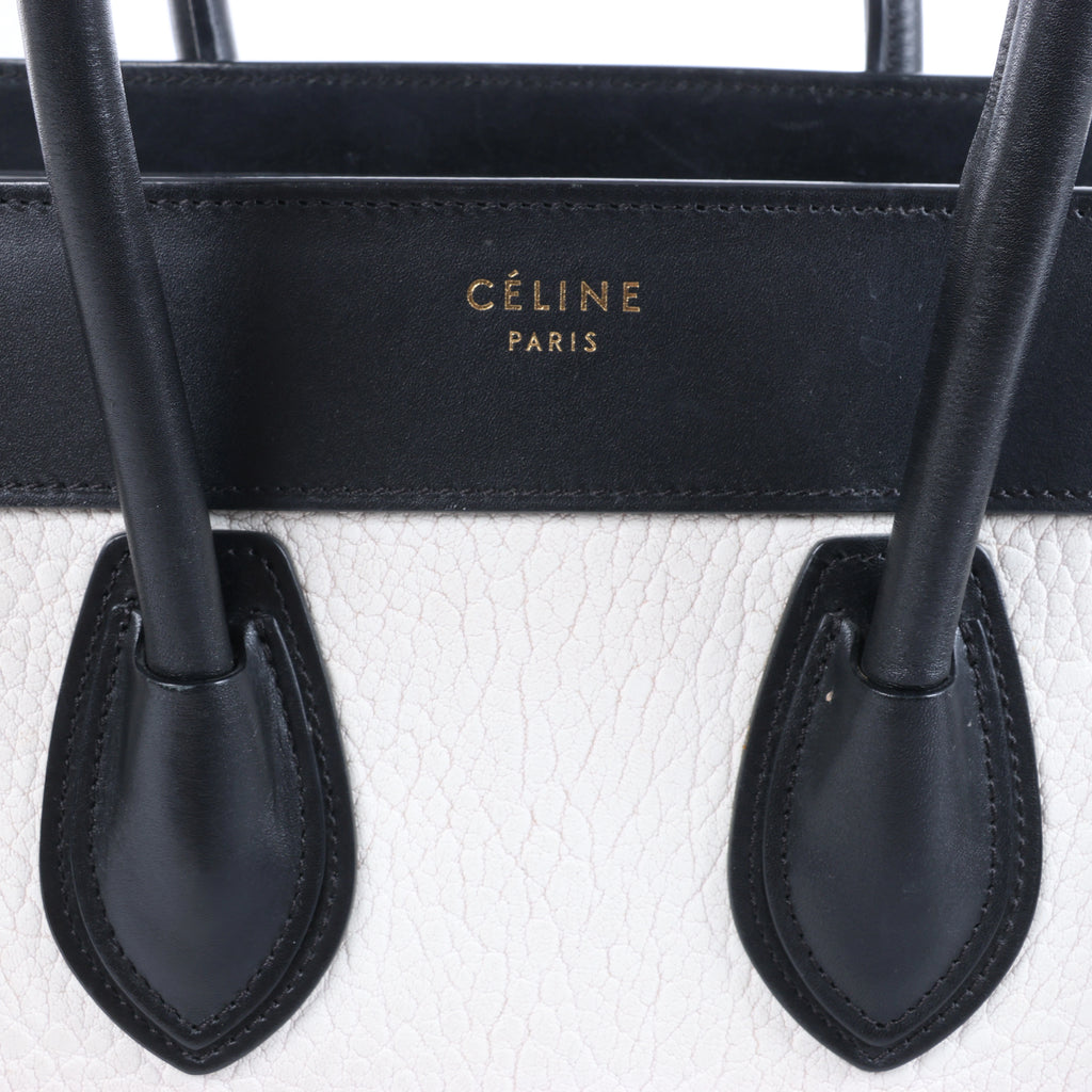 Celine Luggage Micro Leather Handbag in Black x White