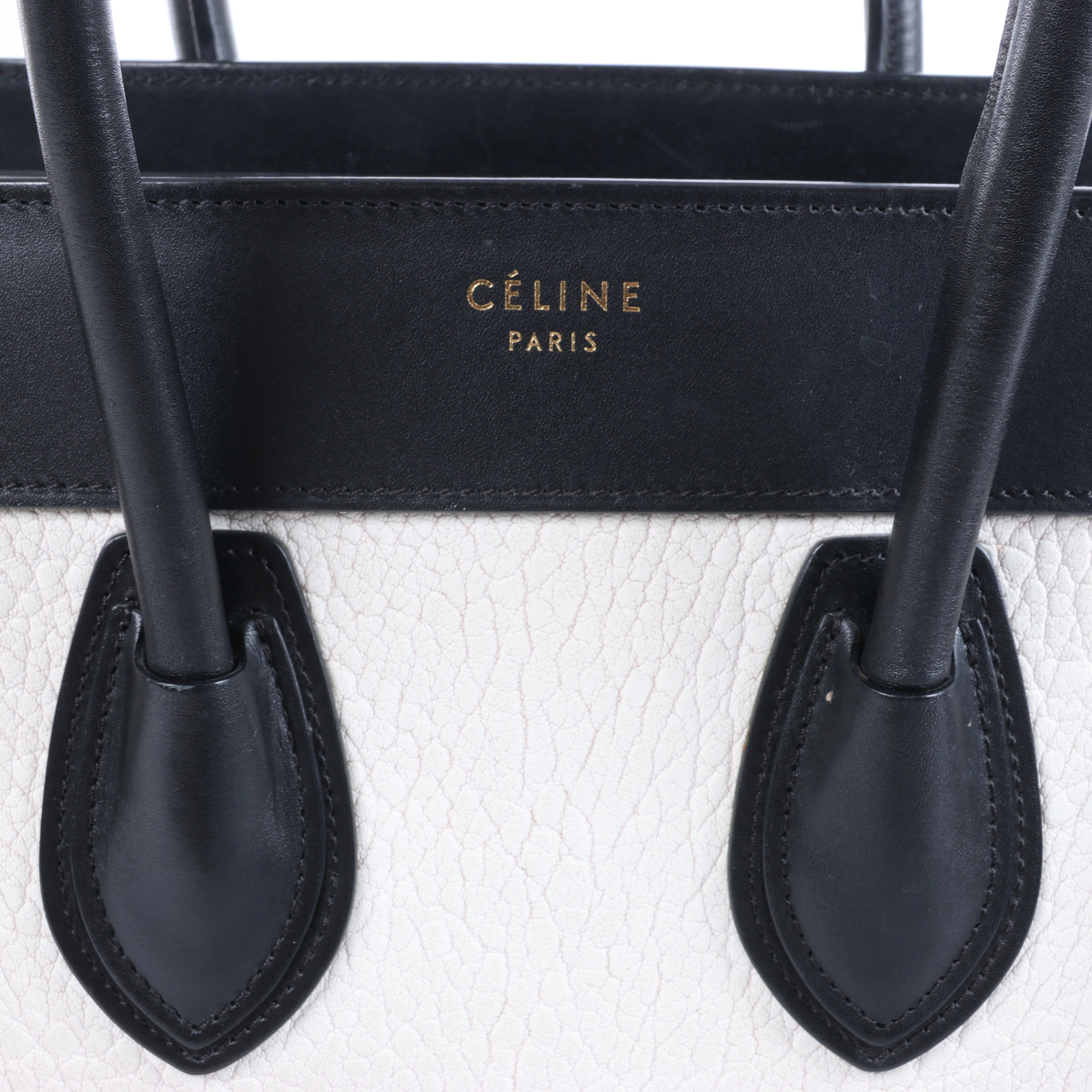 Celine Luggage Micro Leather Handbag in Black x White