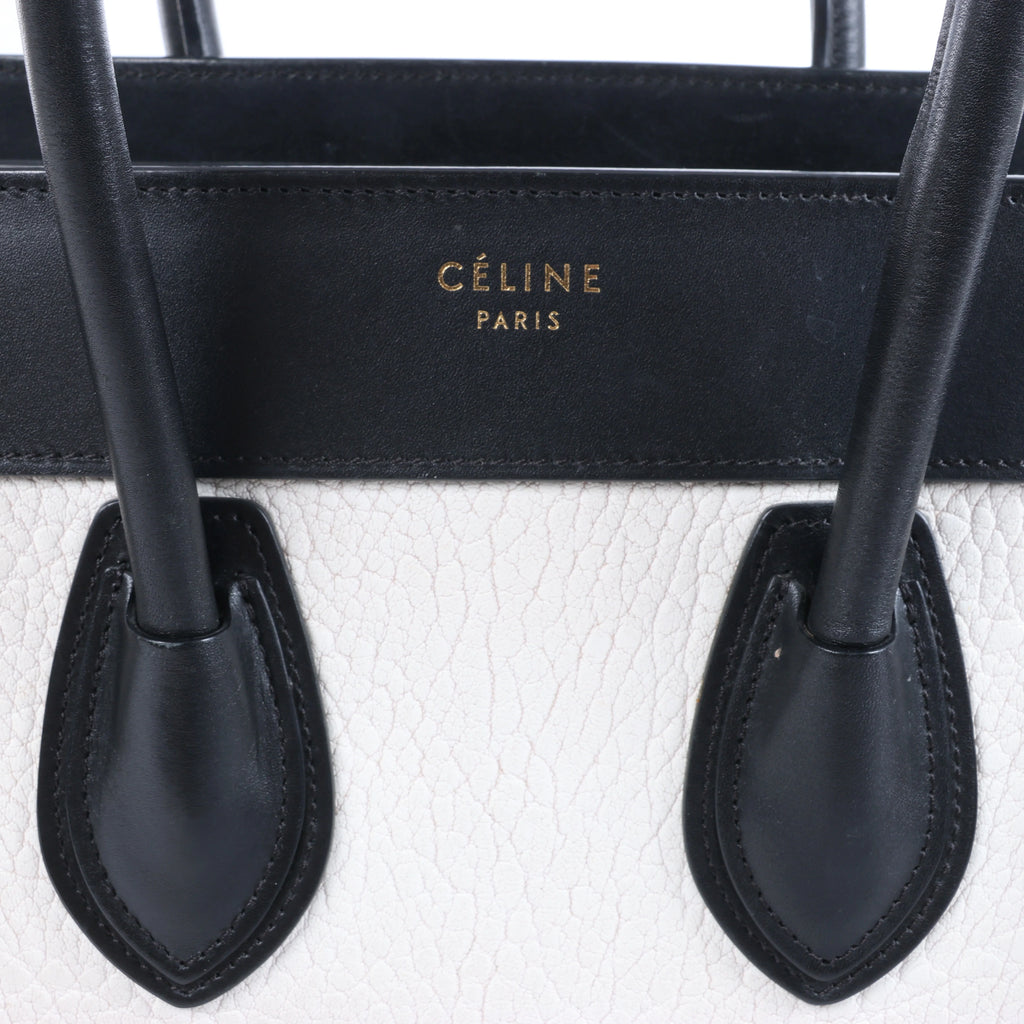 Celine Luggage Micro Leather Handbag in Black x White