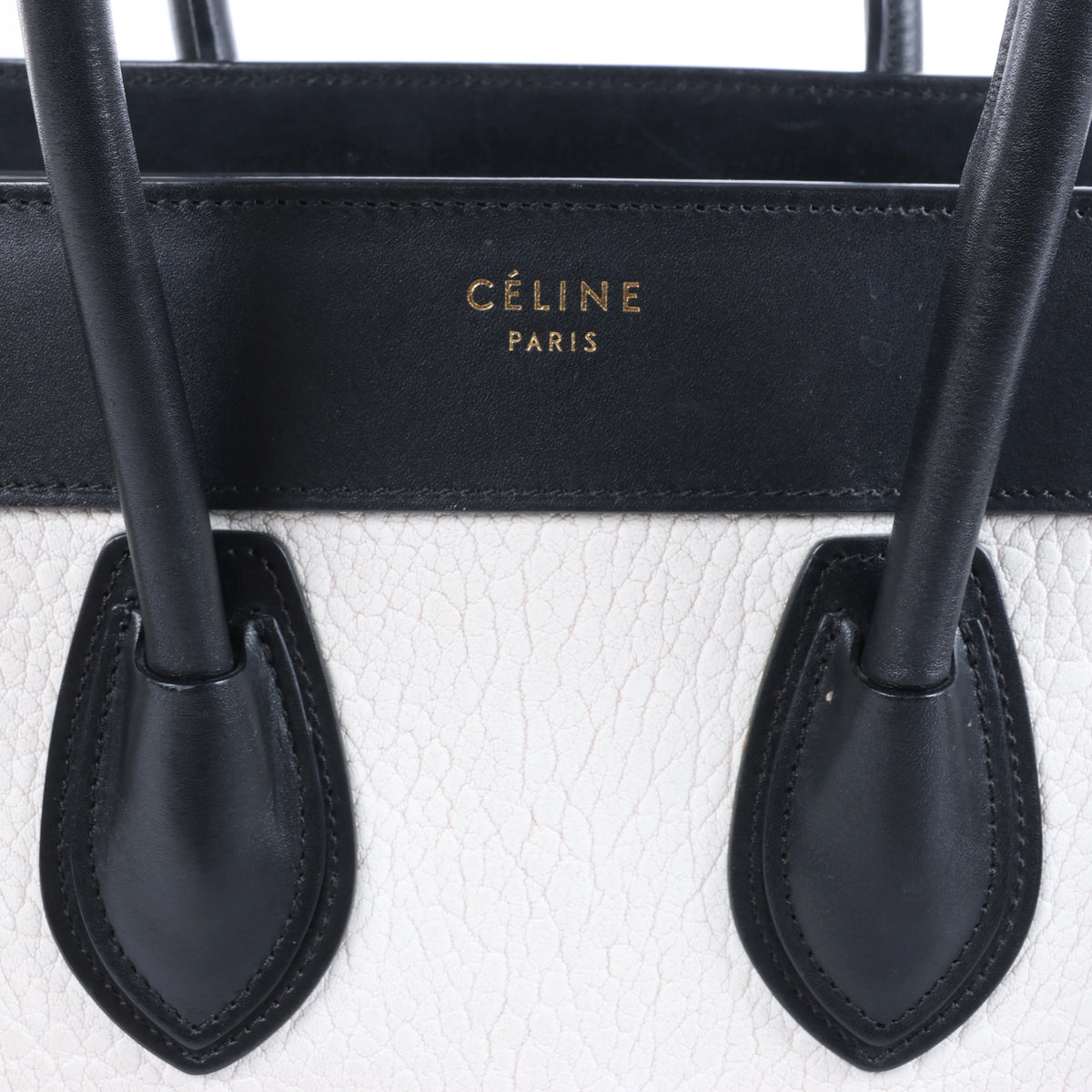 Celine Luggage Micro Leather Handbag in Black x White