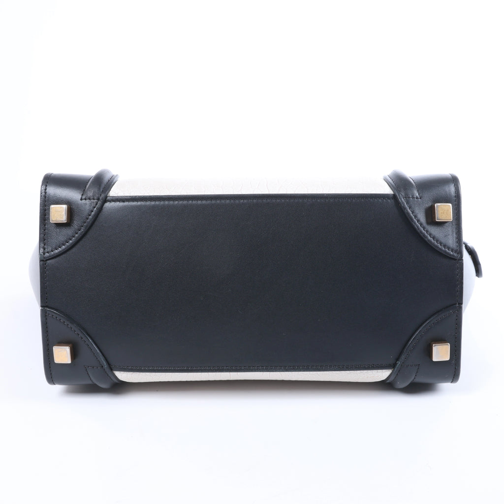 Celine Luggage Micro Leather Handbag in Black x White