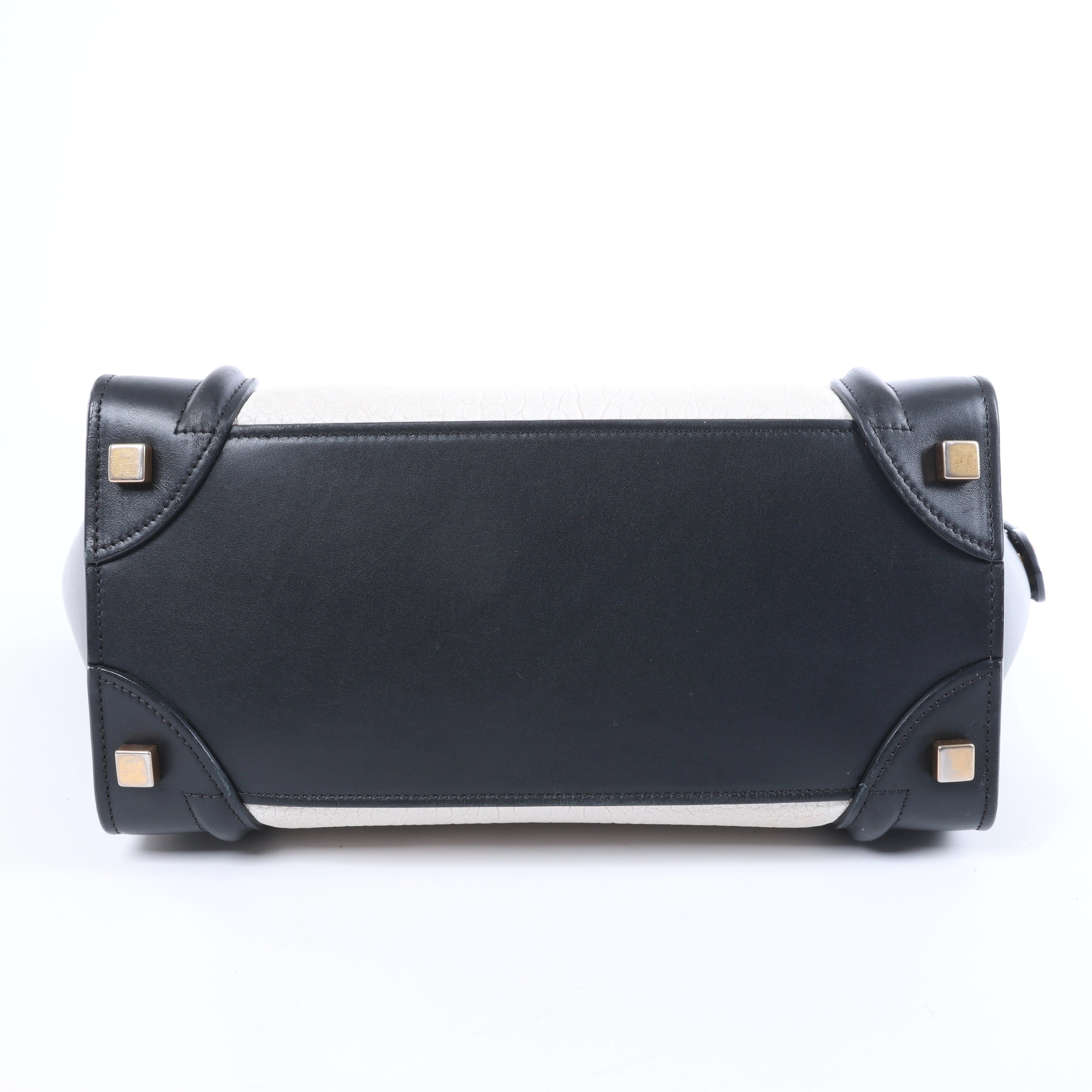 Celine Luggage Micro Leather Handbag in Black x White