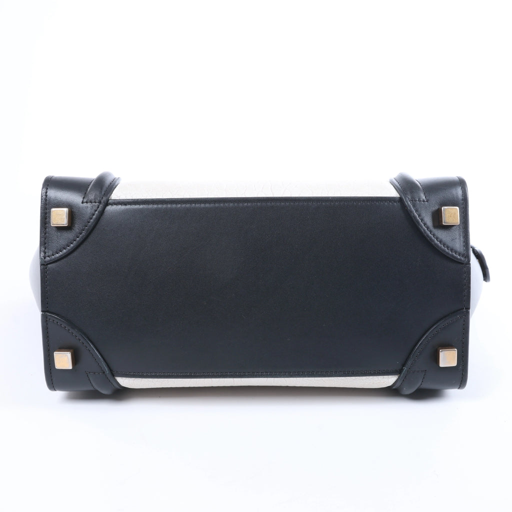 Celine Luggage Micro Leather Handbag in Black x White