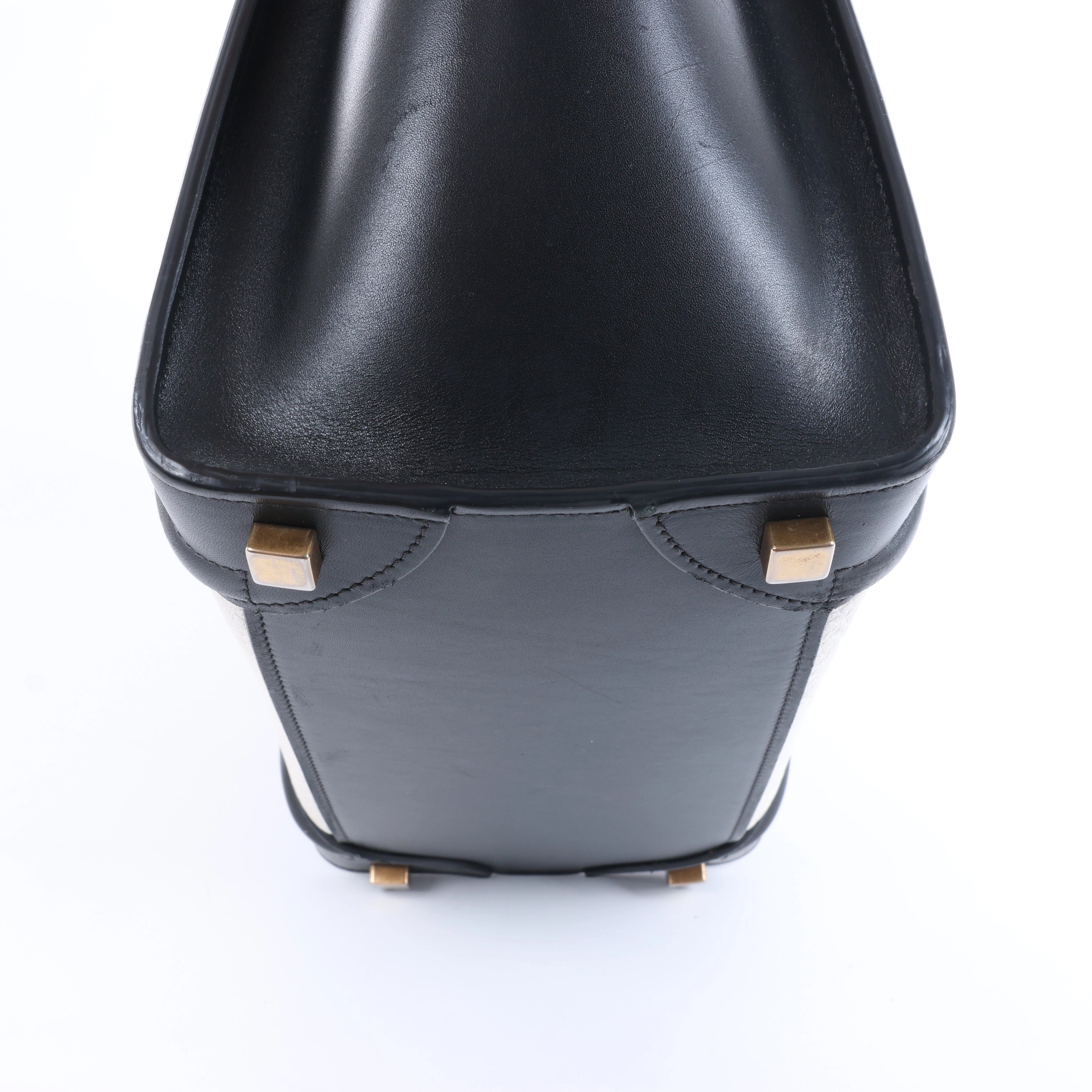 Celine Luggage Micro Leather Handbag in Black x White