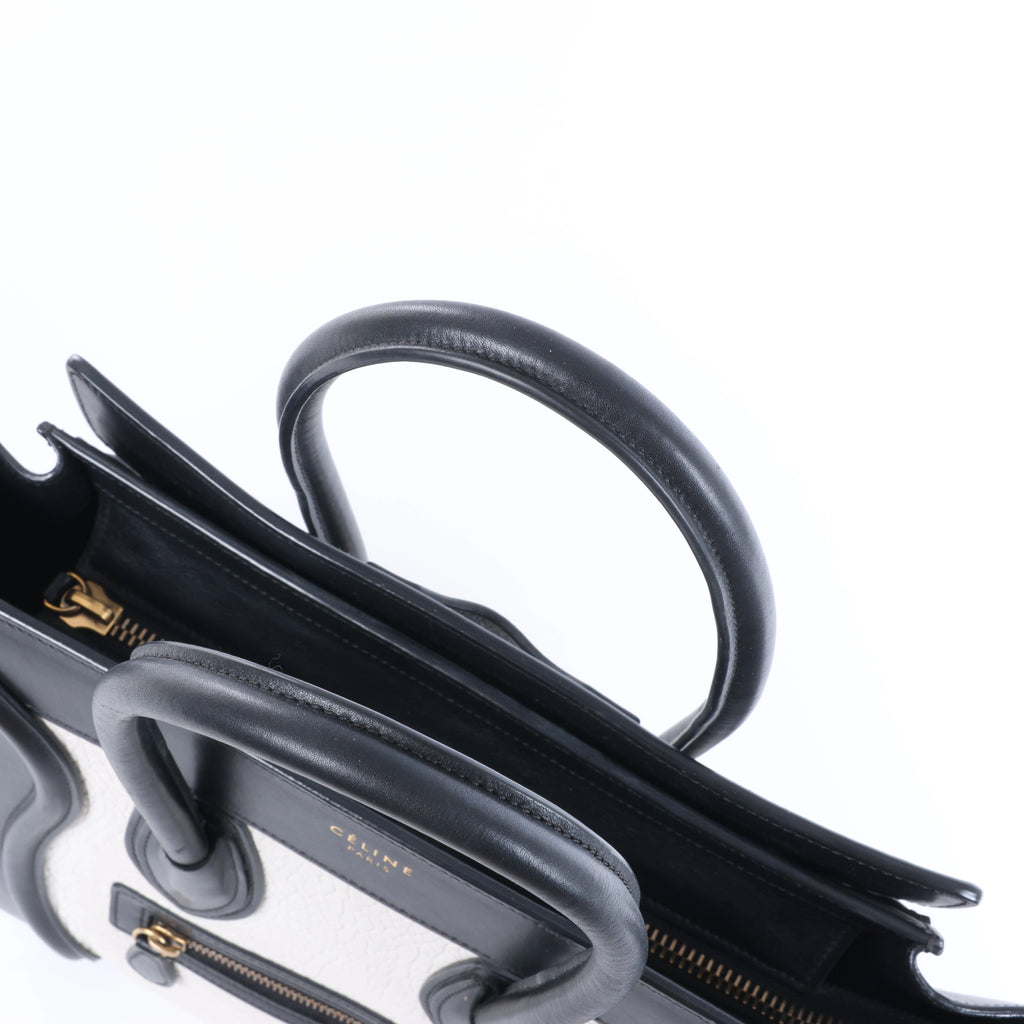 Celine Luggage Micro Leather Handbag in Black x White