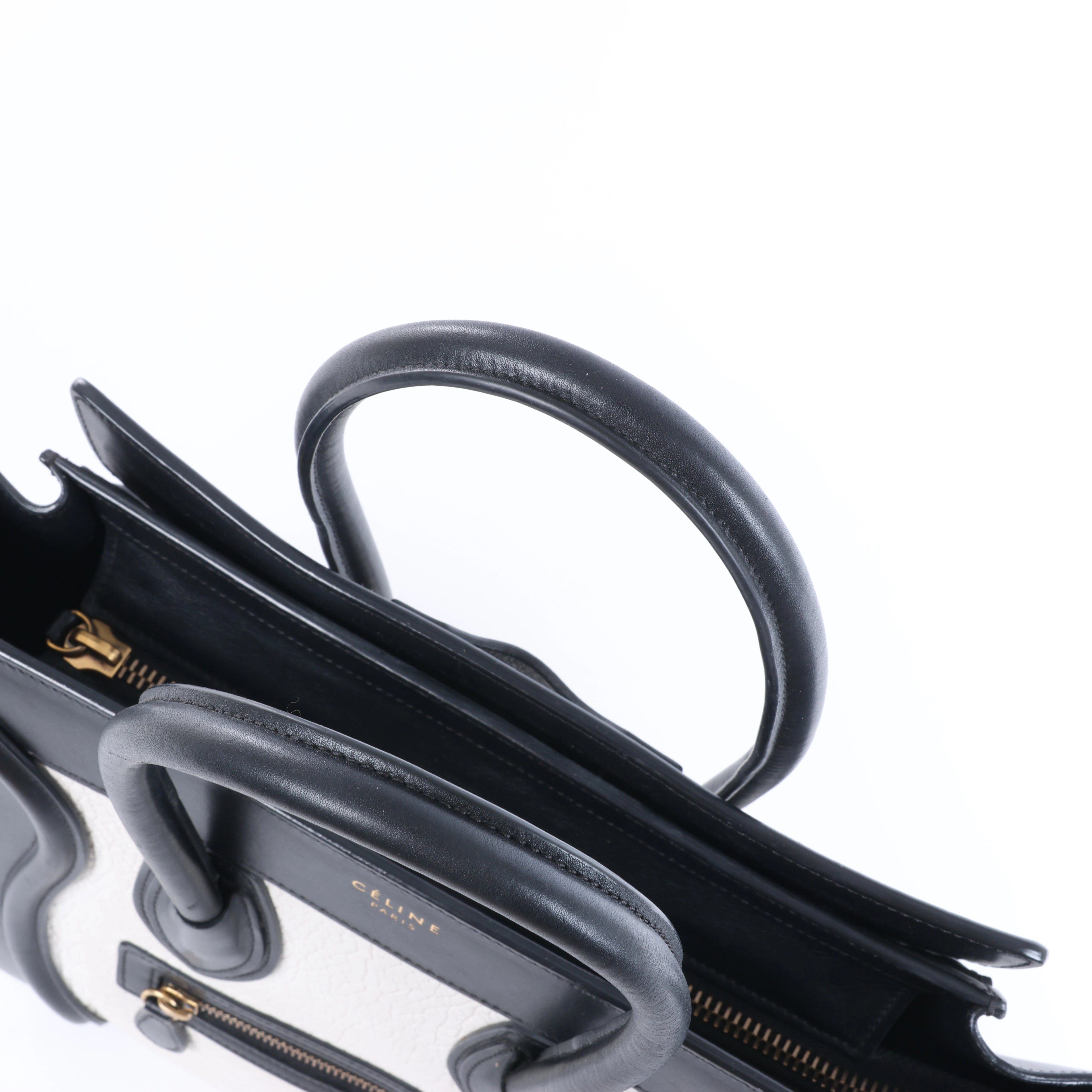 Celine Luggage Micro Leather Handbag in Black x White
