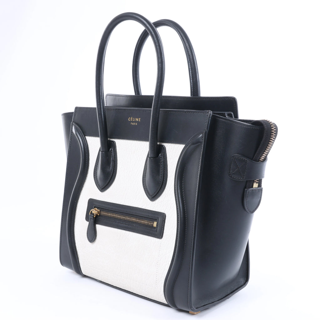 Celine Luggage Micro Leather Handbag in Black x White