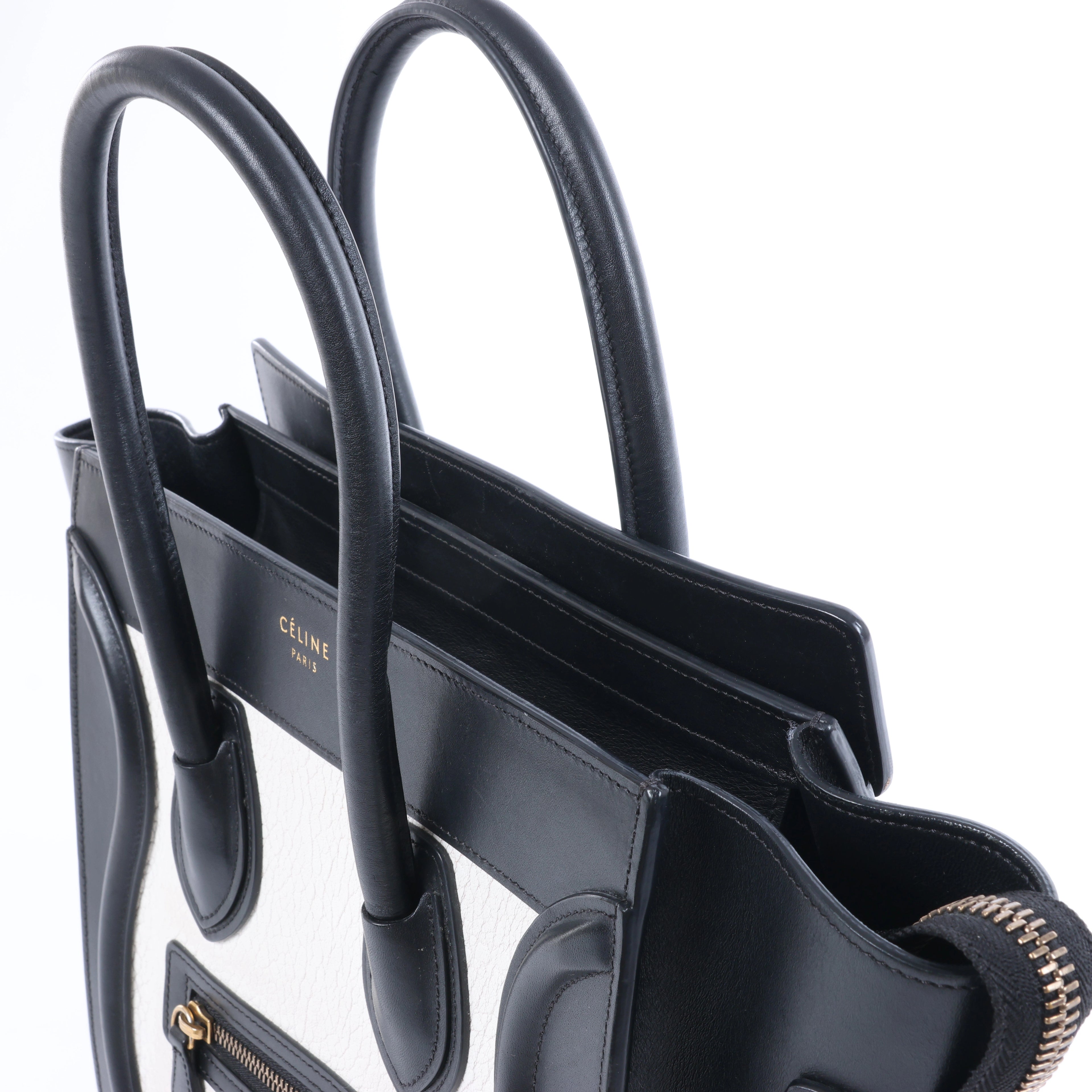Celine Luggage Micro Leather Handbag in Black x White
