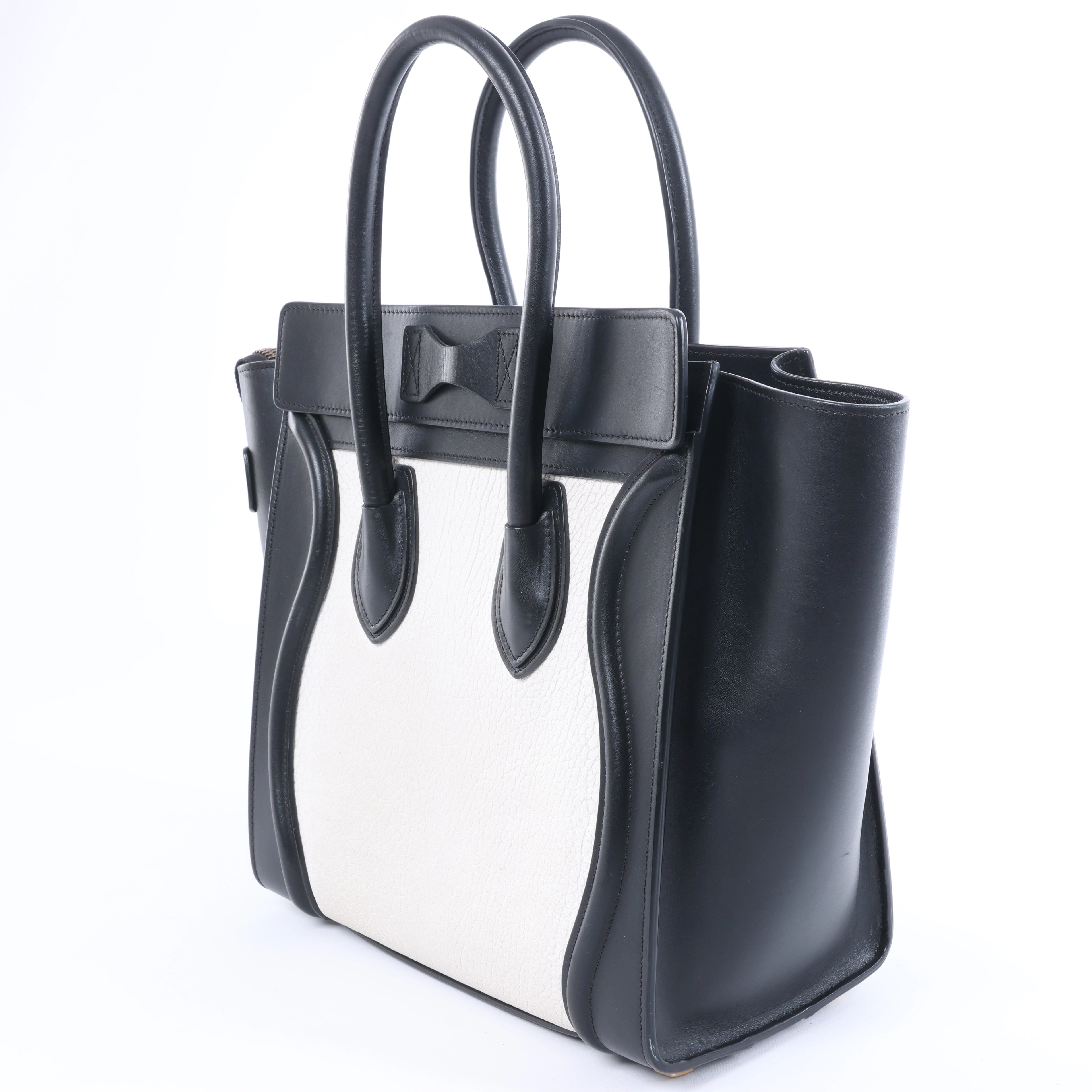Celine Luggage Micro Leather Handbag in Black x White