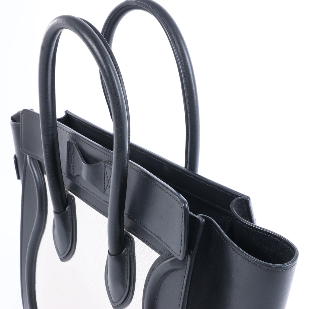 Celine Luggage Micro Leather Handbag in Black x White