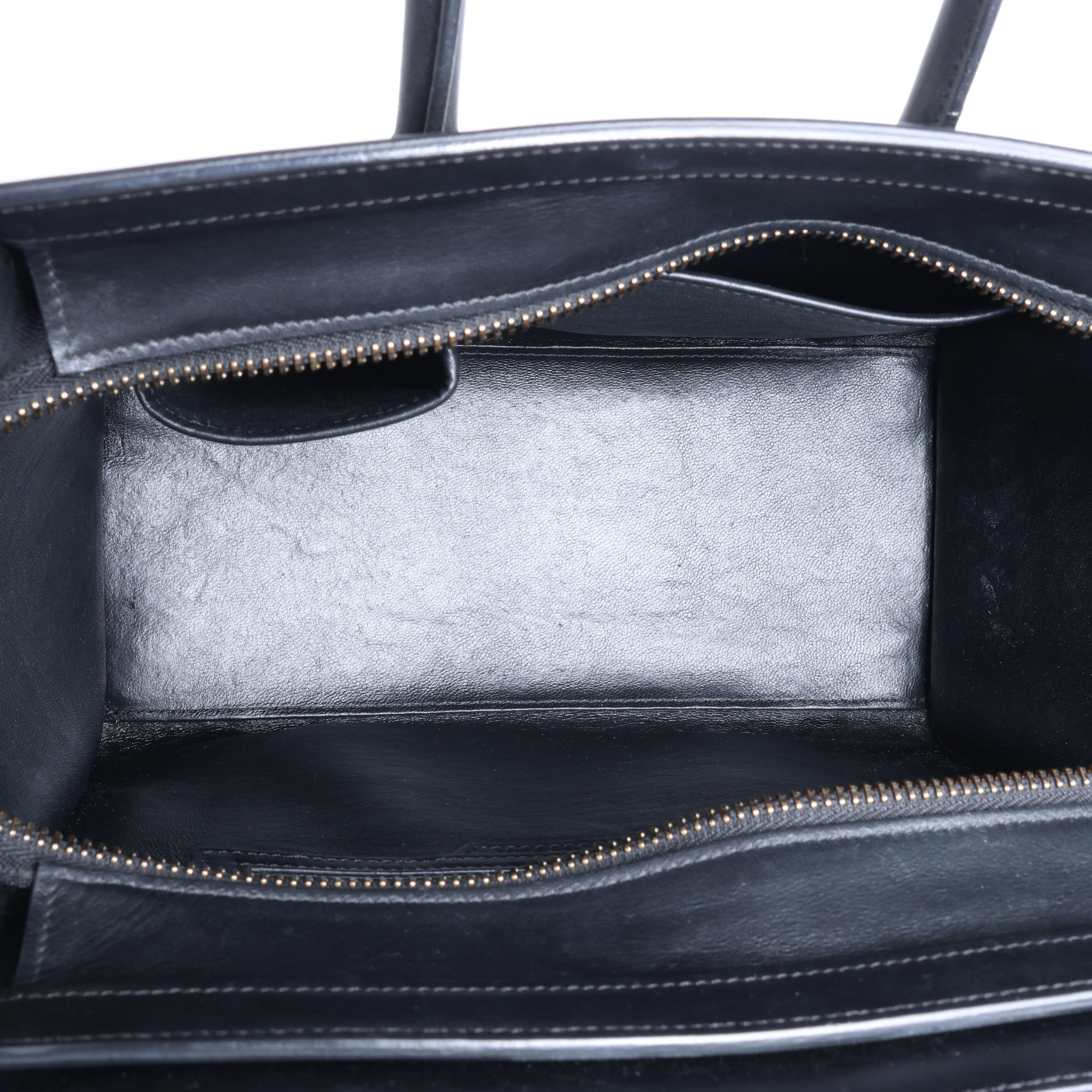 Celine Luggage Micro Leather Handbag in Black x White