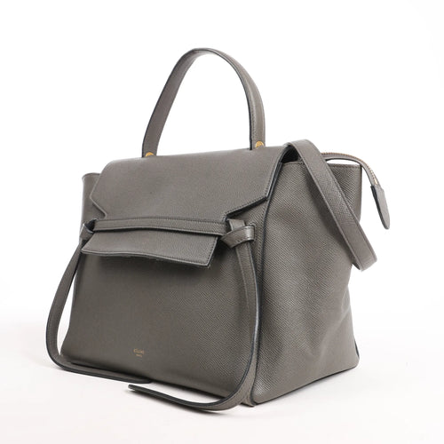 Mini bolso de mano Celine Belt Bag de piel con dos compartimentos en gris