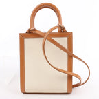 Celine Vertical  Mini Hippopotamus Canvas x Leather 2Way Handbag Beige x Brown